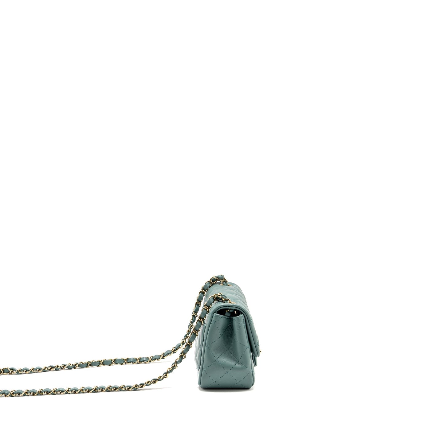 Chanel Square Flap Lambskin LGHW Microchip Green Shoulder Bag