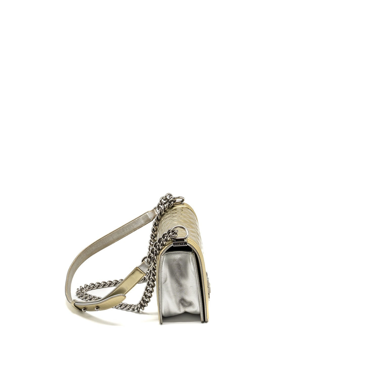 Chanel boy patent light SHW Gold Silver Leather Handbag