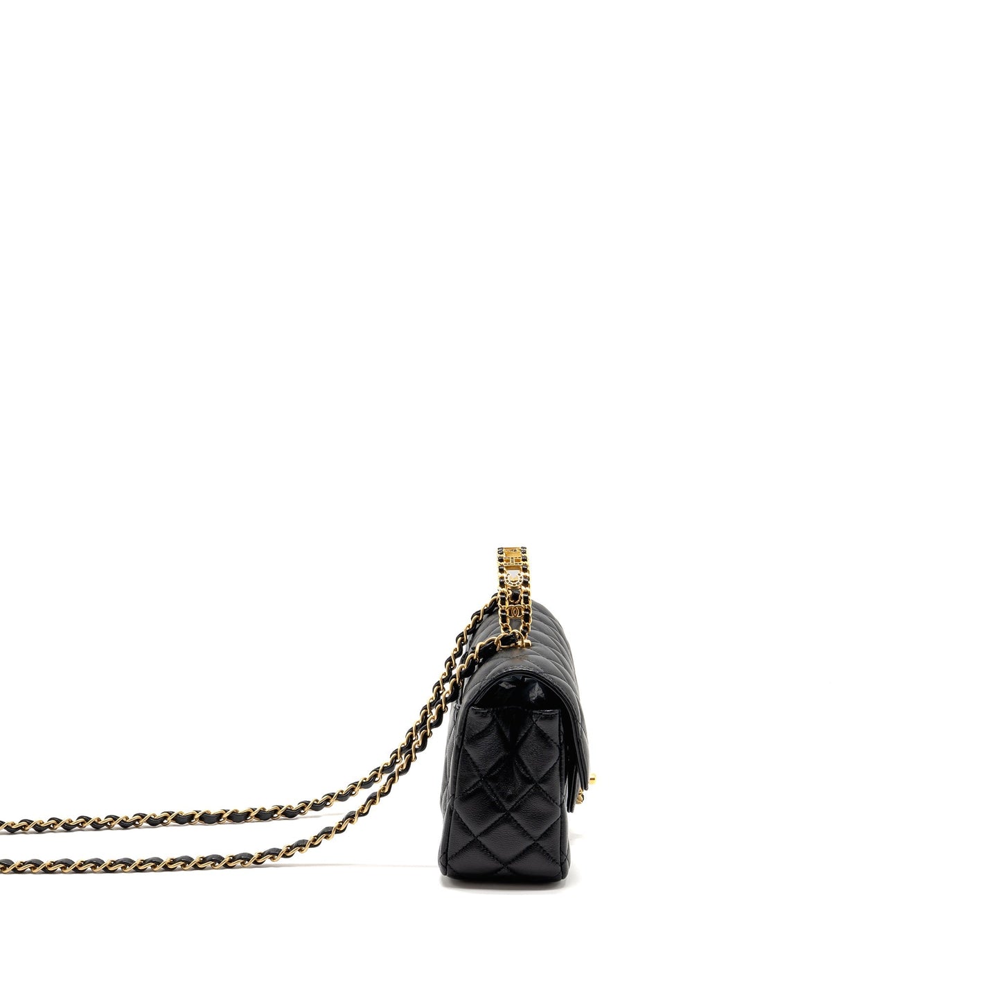 Chanel 24c Detail Top Handle Flap Lambskin Black Shoulder Bag