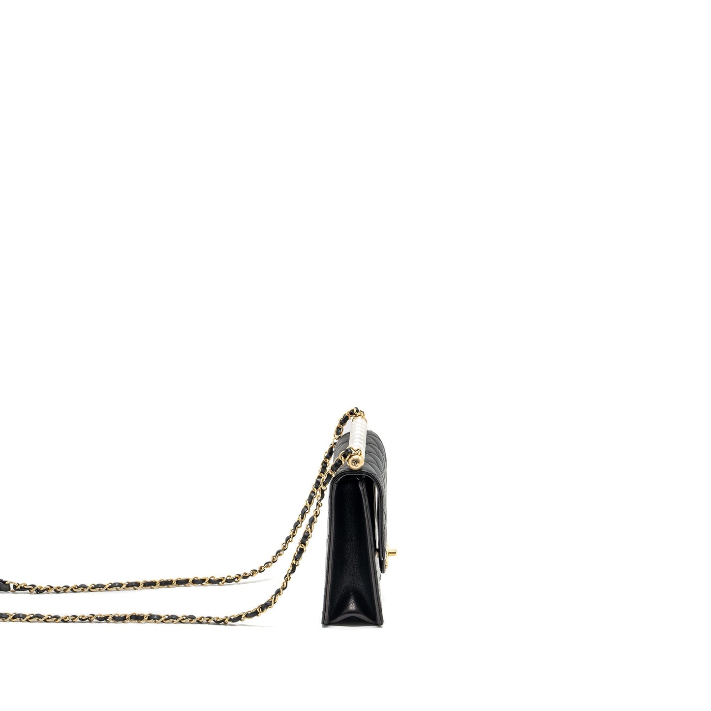 Chanel Vertical Pearl flap goatskin GHW Black Shoulder Bag Ghw 3