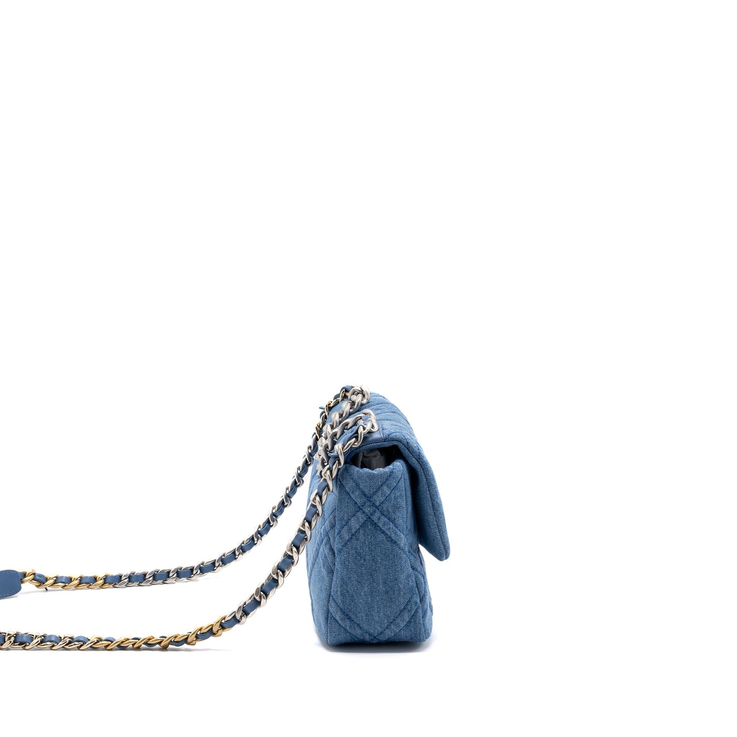 Chanel 19 denim light hardware microchip Multicolor Multicolour Blue Small Handbag