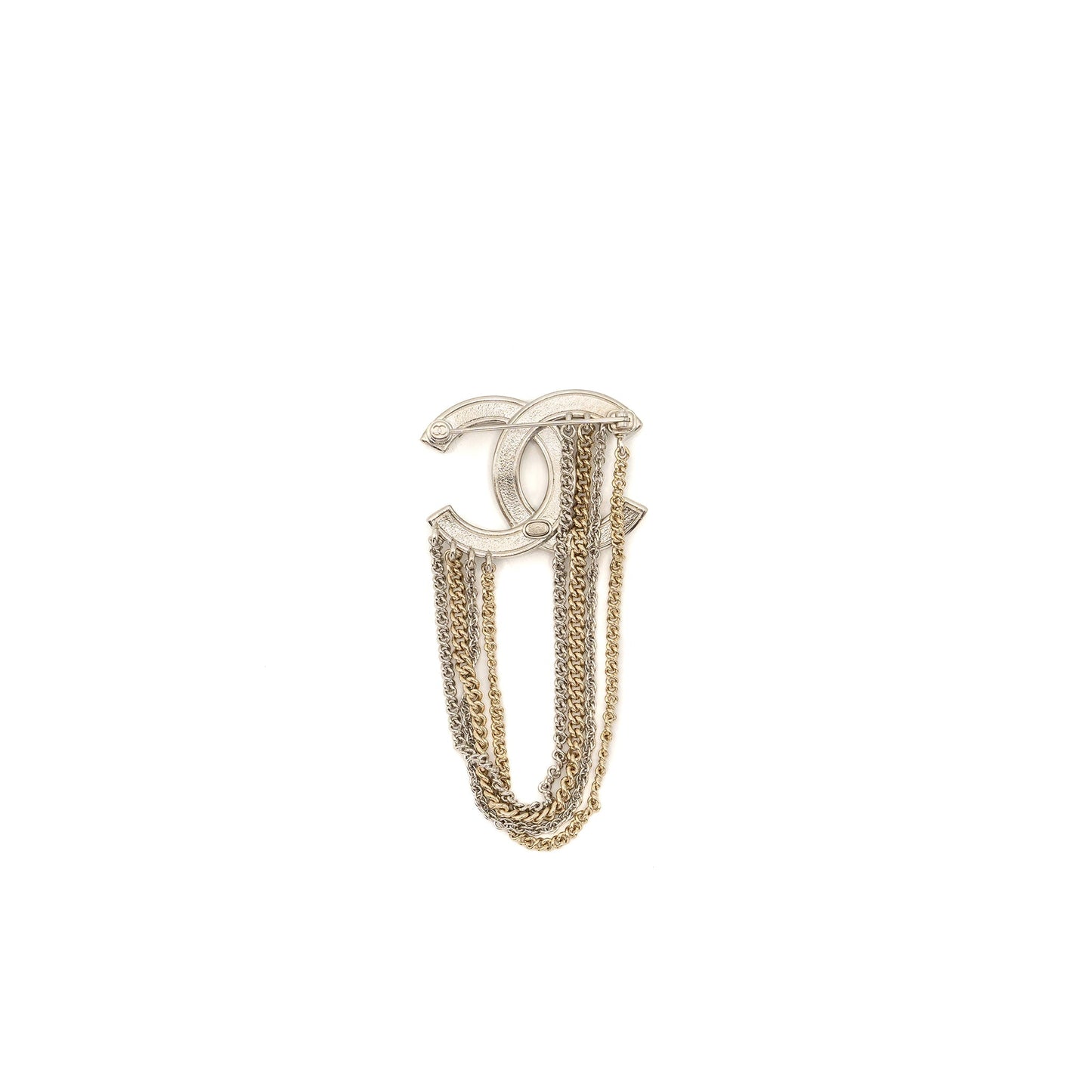 Chanel Chains Drop CC Logo Brooch Crystal Gold Silver Handbag