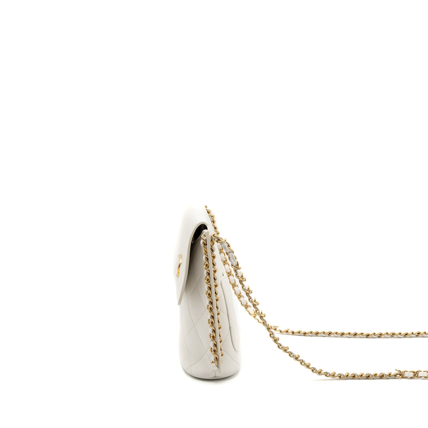 Chanel Square Flap Lambskin Brushed GHW White Crossbody Bag
