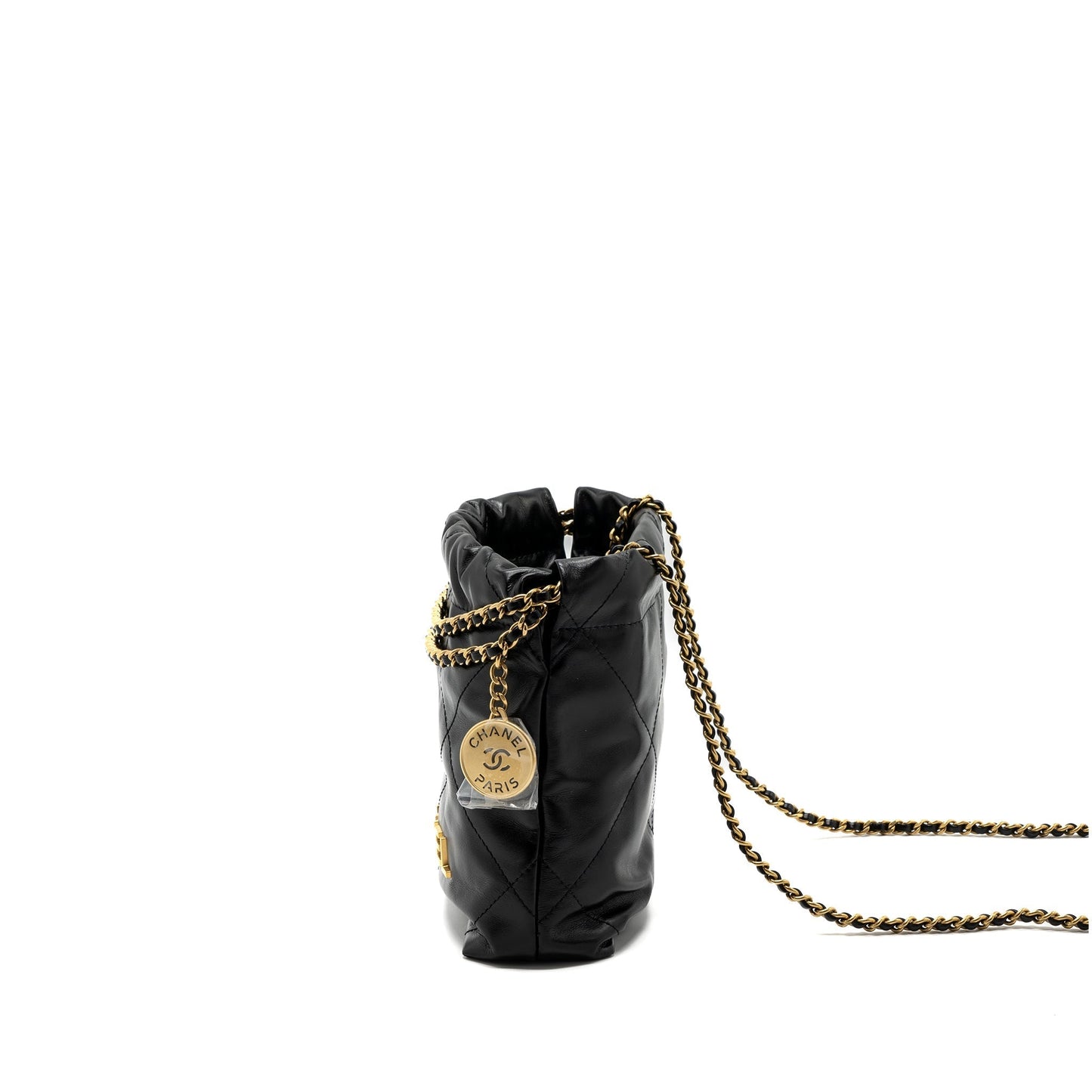 Chanel 22 shiny calfskin brushed GHW microchip Black Mini Bag 3