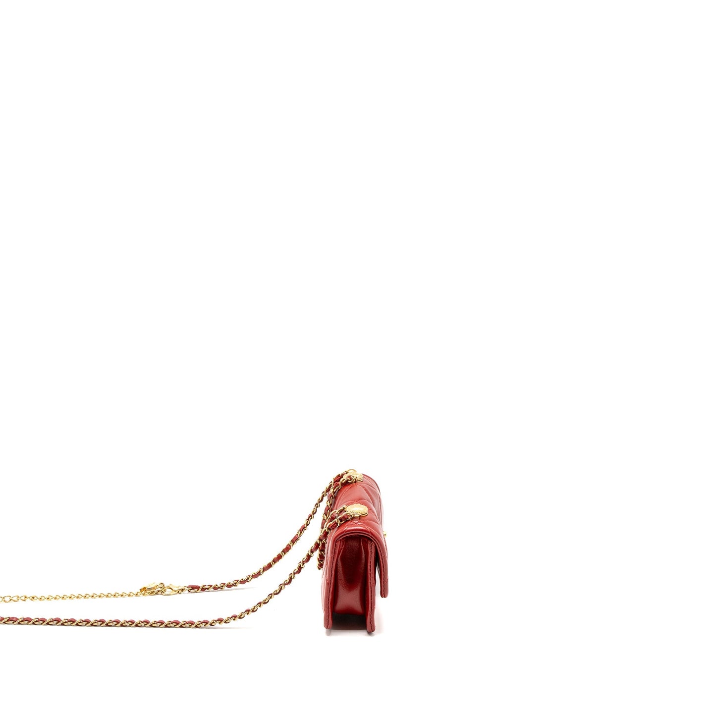 Chanel Quilted Flap Belt Lambskin Brushed GHW Red