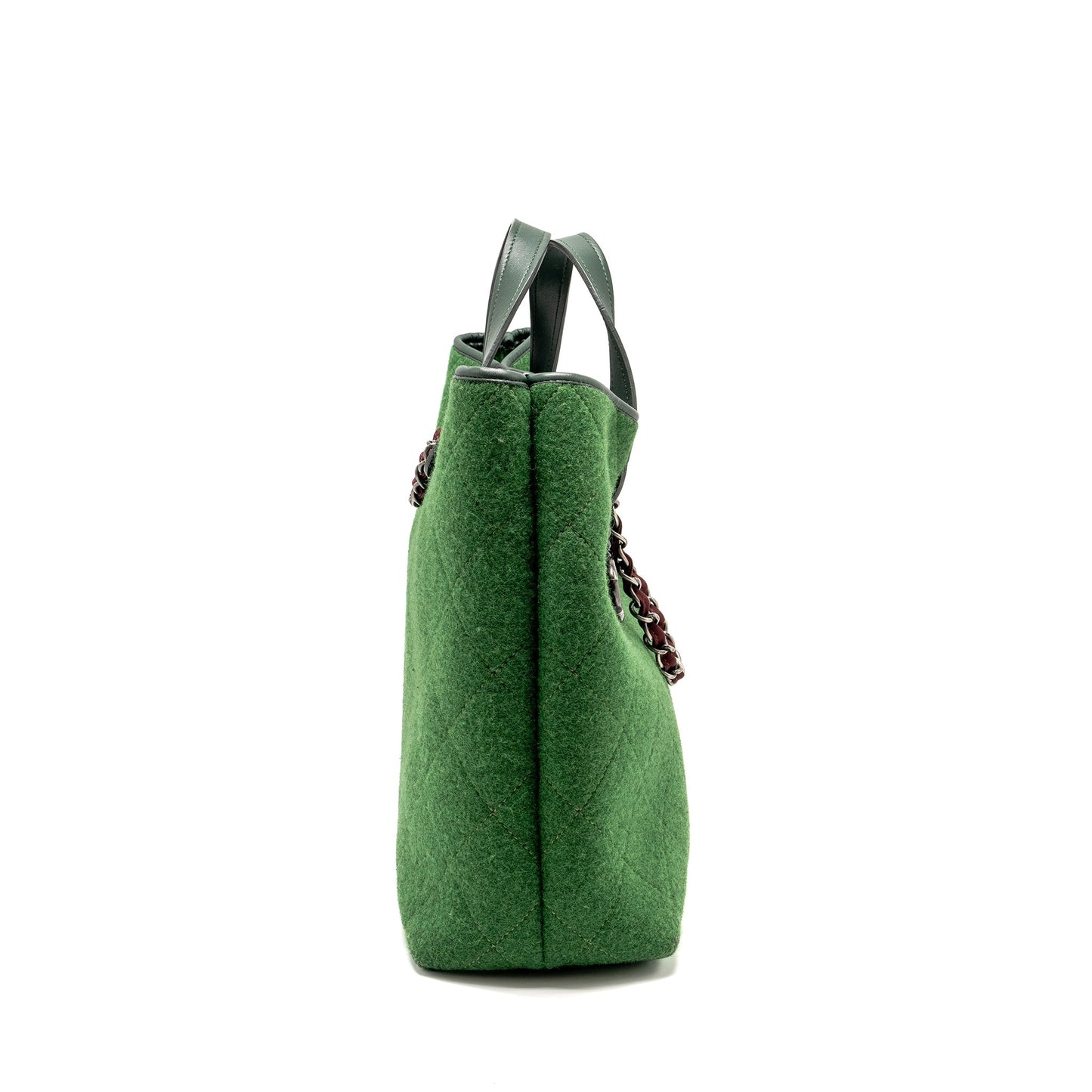 Chanel Quilted Pop Felt Ruthenium Hardware Green Leather Tote Bag