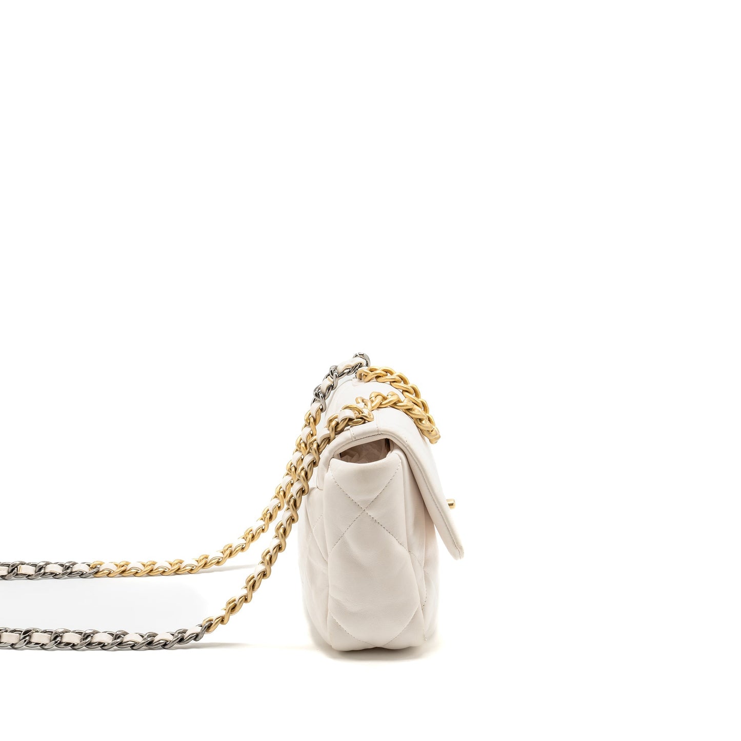 Chanel 19 lambskin hardware Multicolor White Small Handbag