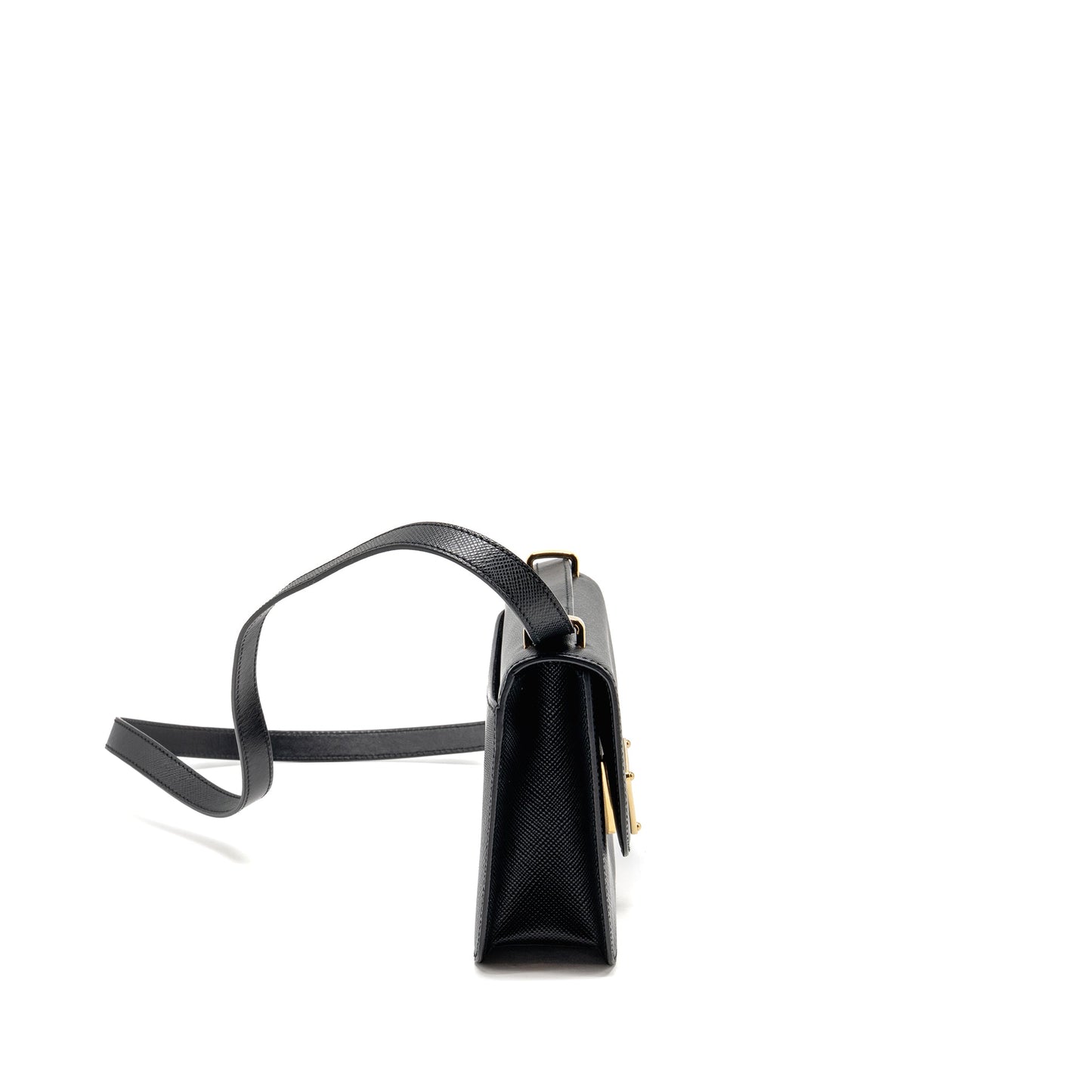 Prada Saffiano Flap Purse Calfskin Handbag Leather Black Travel Bag