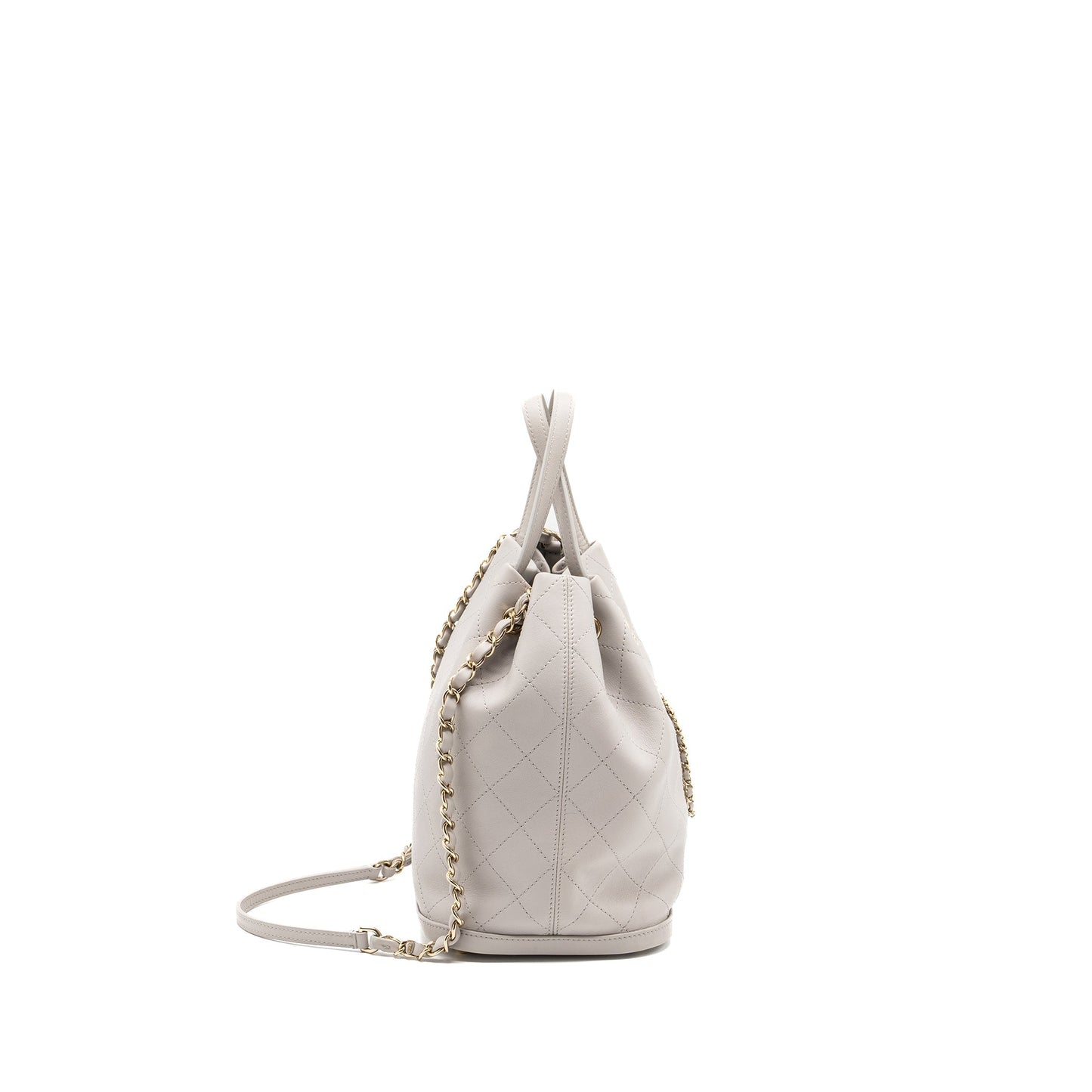 Chanel quilted bucket lambskin LGHW Grey Bucket Bag