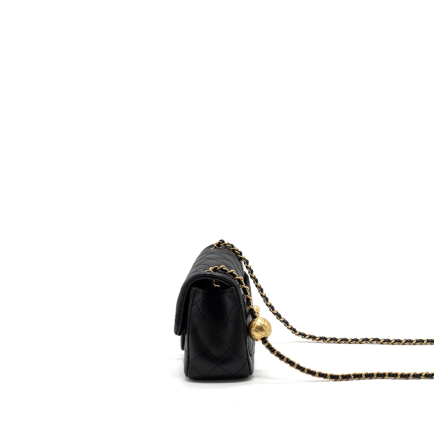 Chanel 23K pearl crush square flap lambskin Black Shoulder Bag