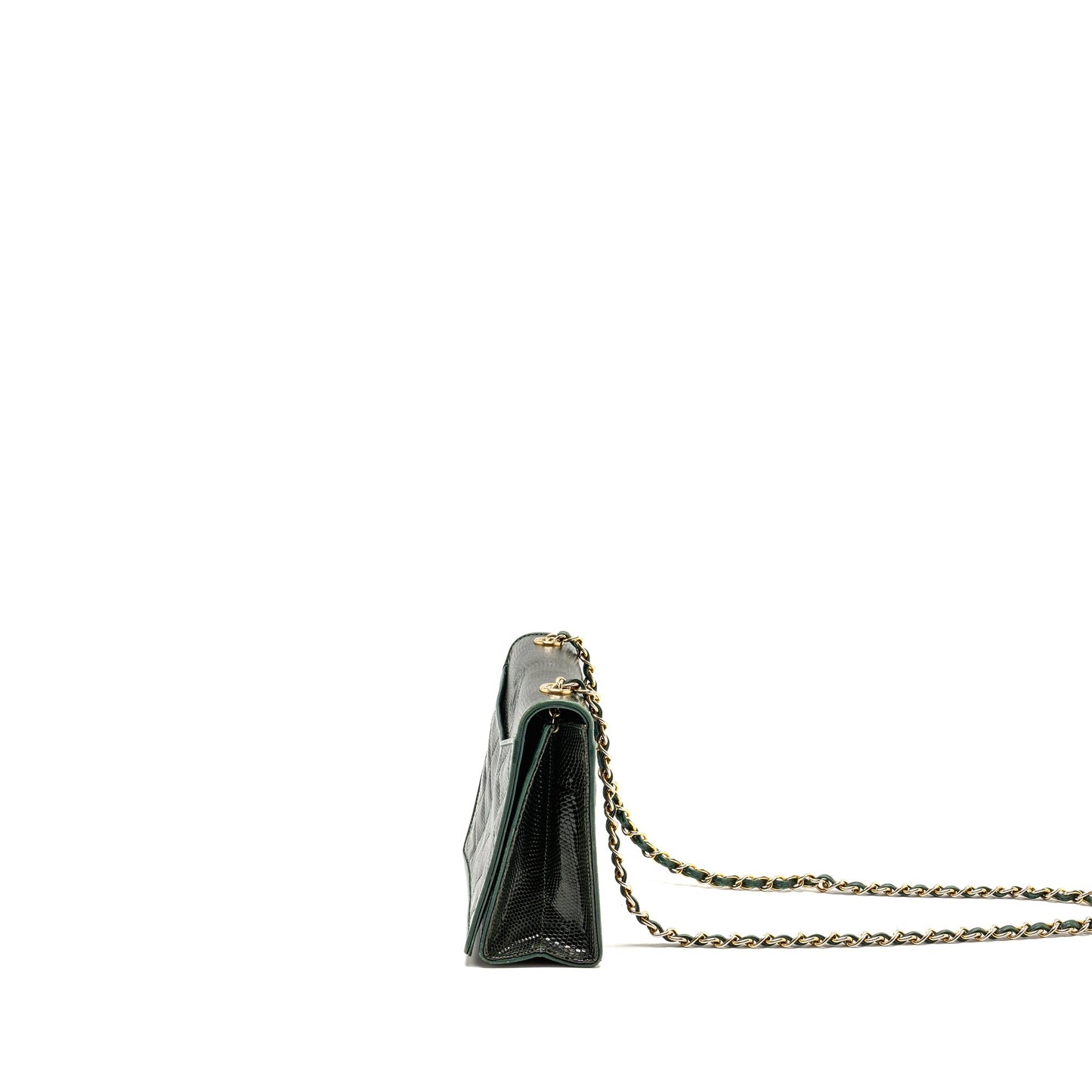 Chanel Envelop Flap Lizard Dark GHW Green Shoulder Bag