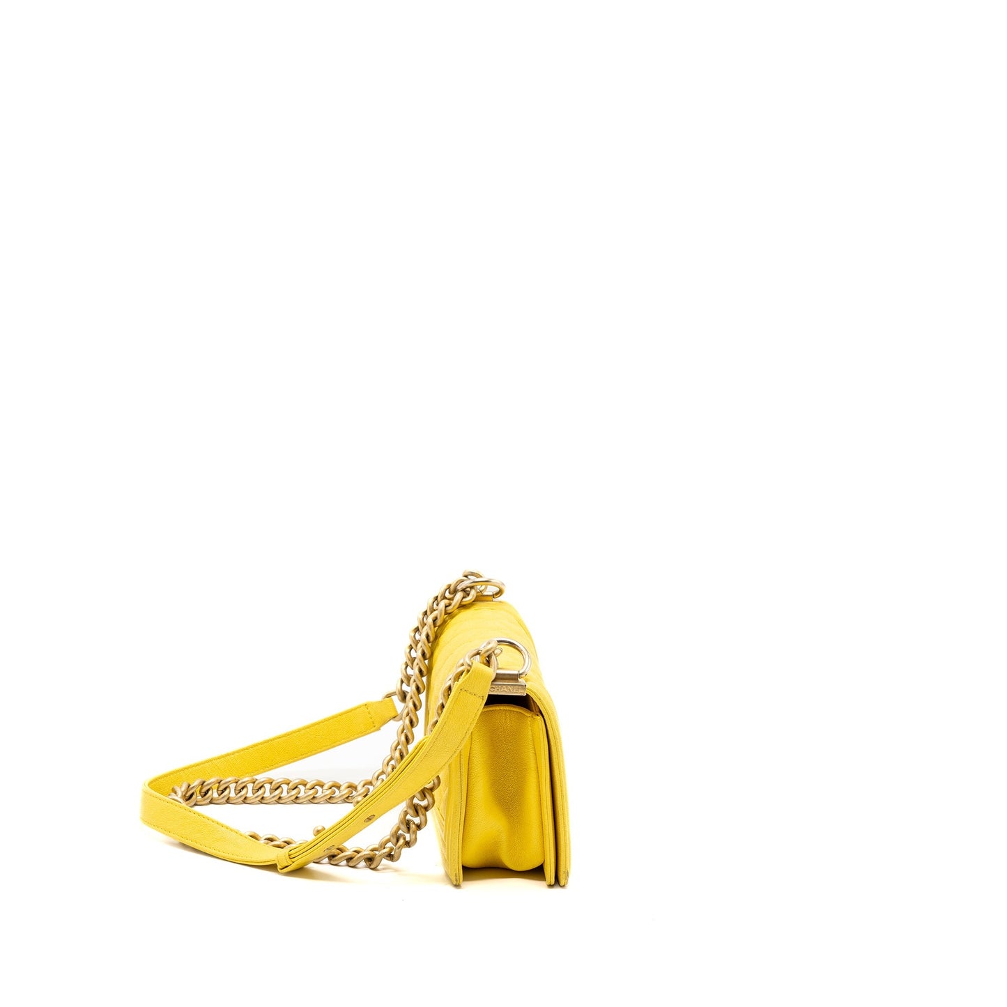 Chanel Boy Grain Calfskin Yellow GHW Small Handbag