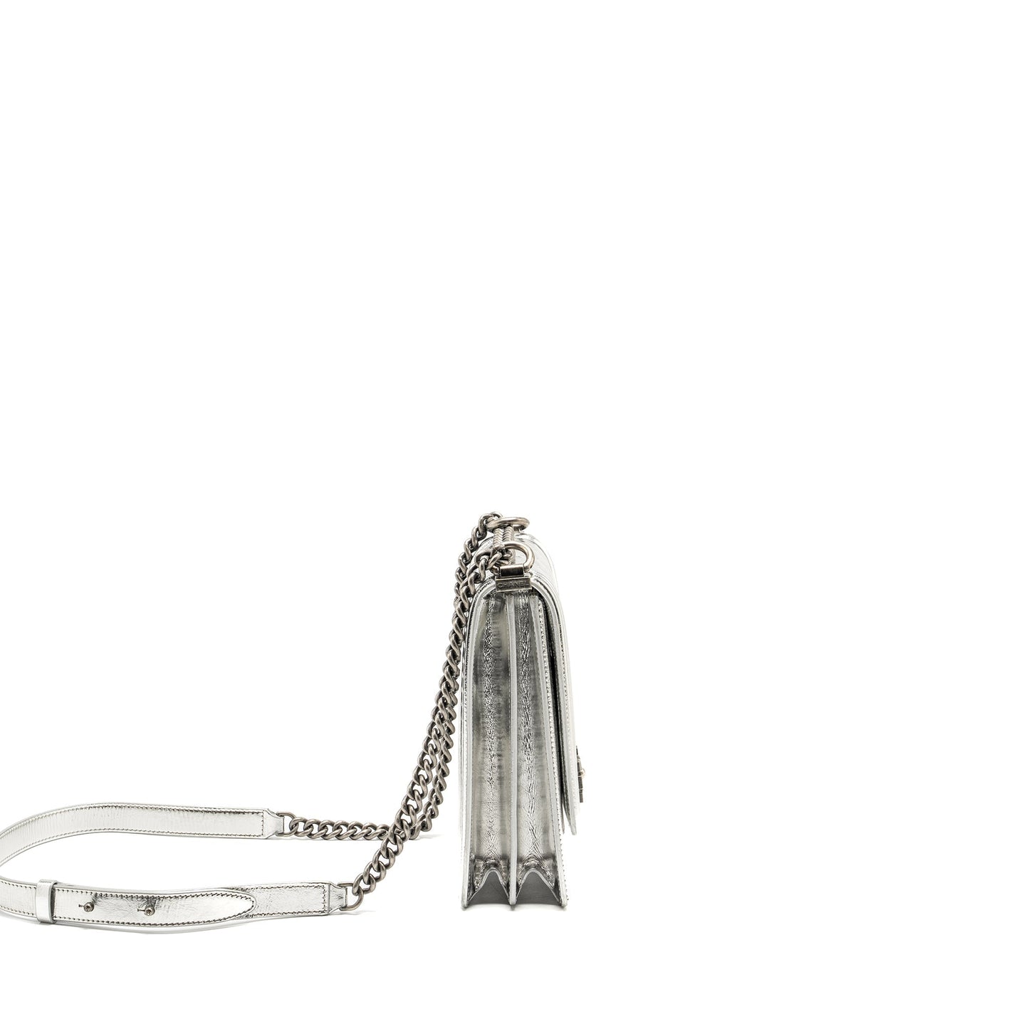 Chanel Boy North South Flap Patent goatskin Silver Shoulder Bag
