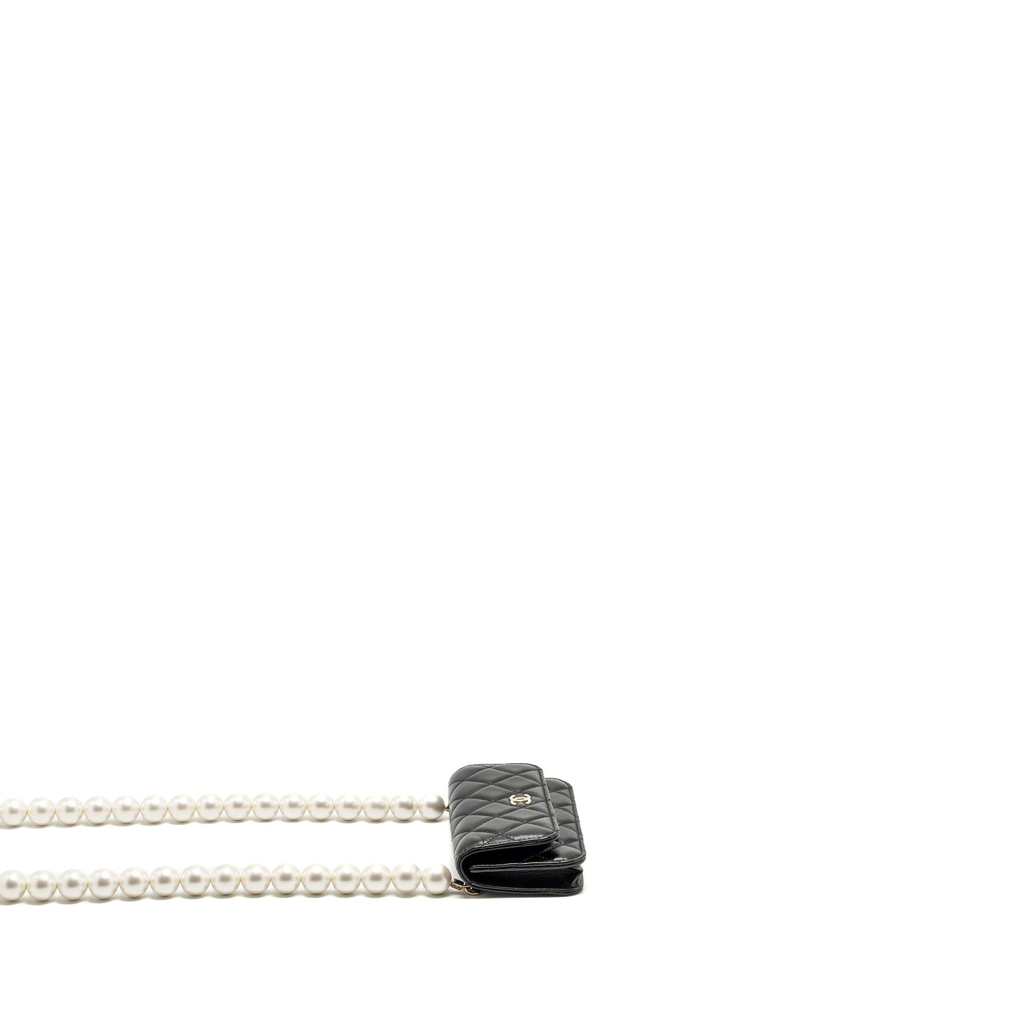 Chanel CC Logo Giant Pearl Lambskin LGHW Black Clutch Bag