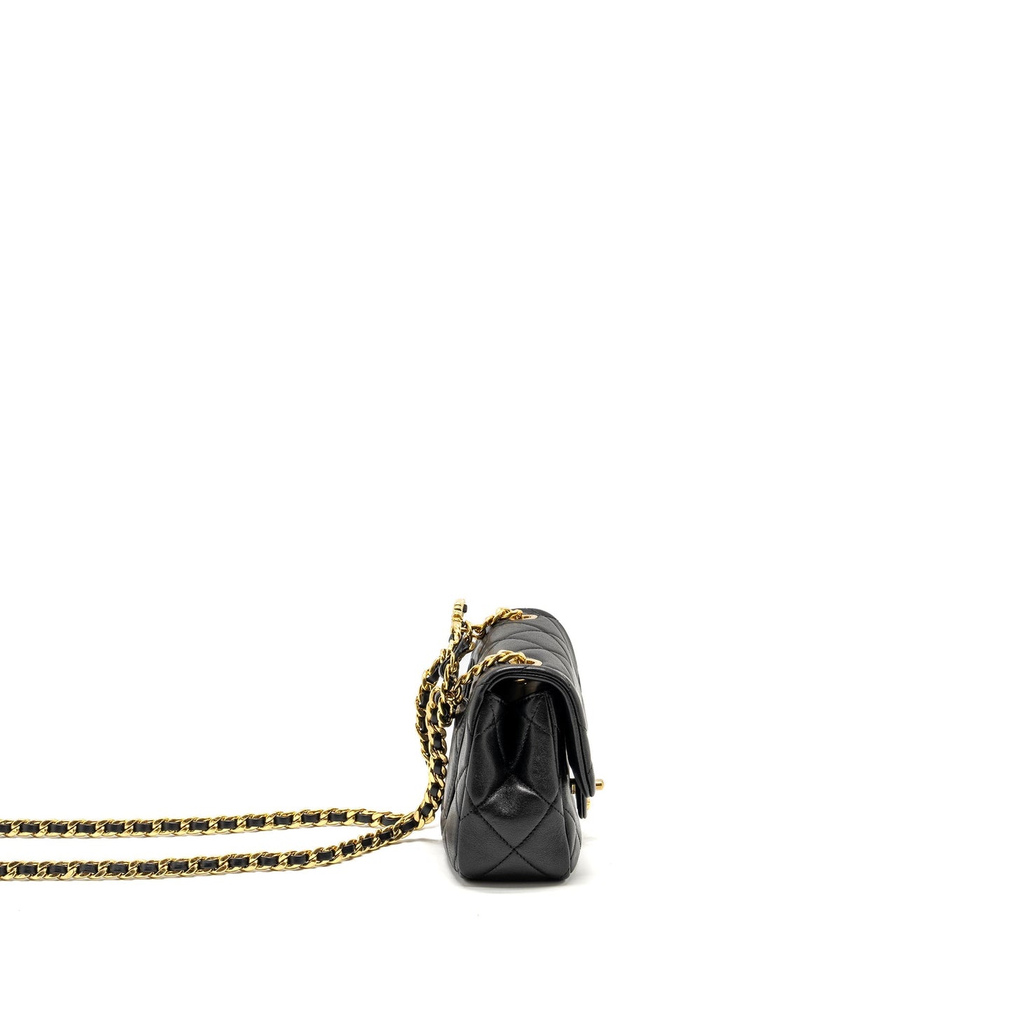Chanel 23c Round Handle Square Flap Lambskin Black Shoulder Bag