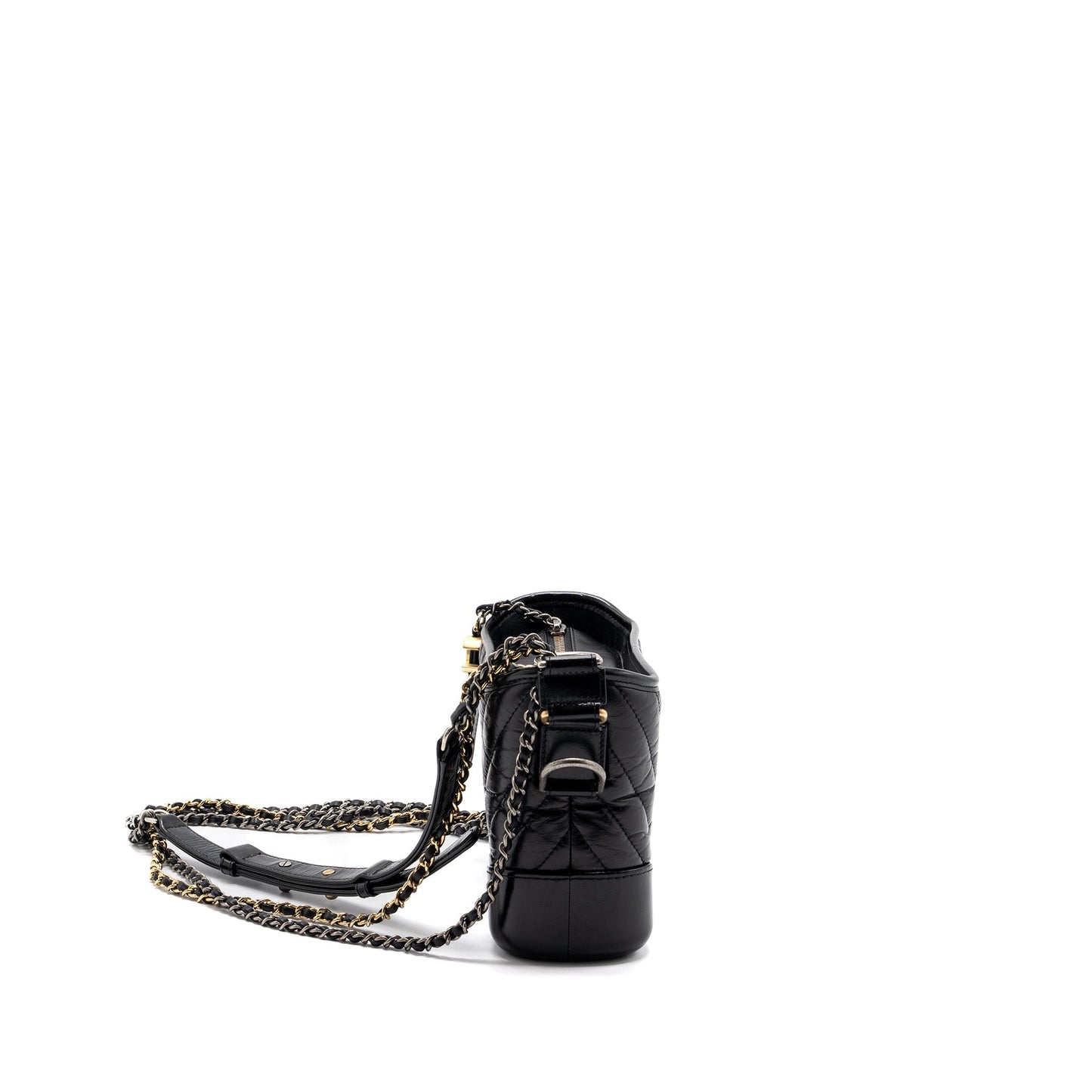Chanel Gabrielle Hobo Chevron Aged Calfskin Hardware Multicolour Black Small Shoulder Bag