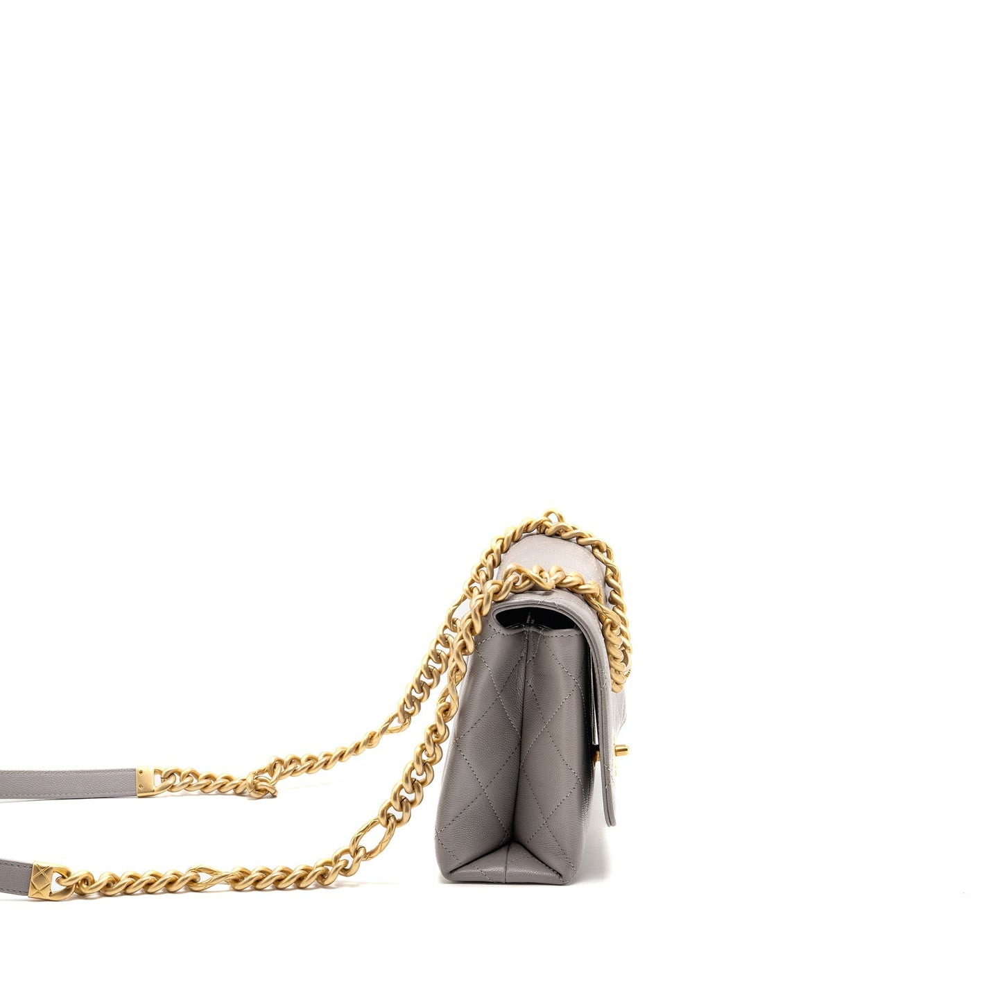 Chanel Quilted Flap Handle Caviar GHW Microchip Grey Shoulder Bag Ghw Microchip