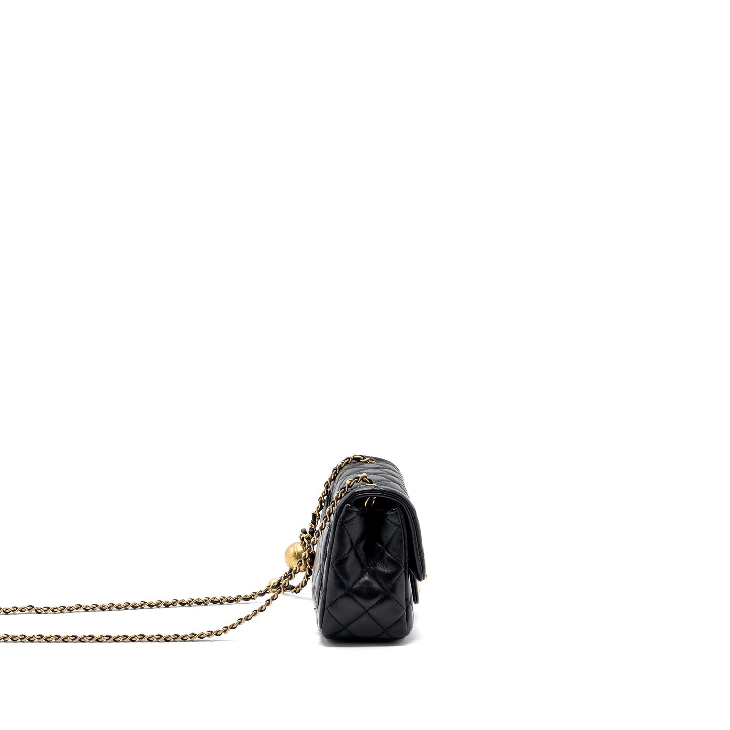 Chanel Pearl Crush Square Flap Lambskin GHW Black Shoulder Bag Black Ghwmicrochip