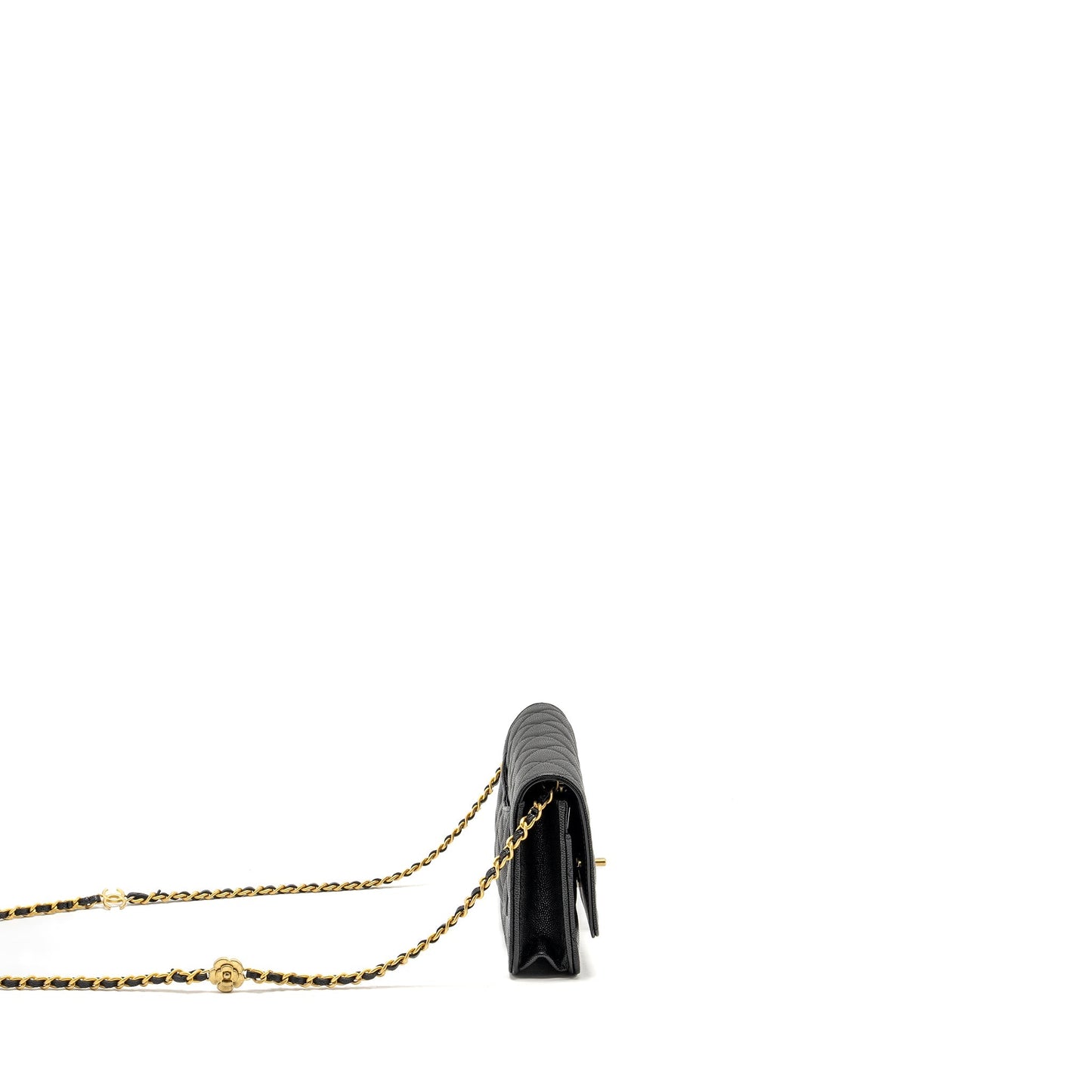 Chanel Camellia on Caviar GHW Microchip Black Wallet Case
