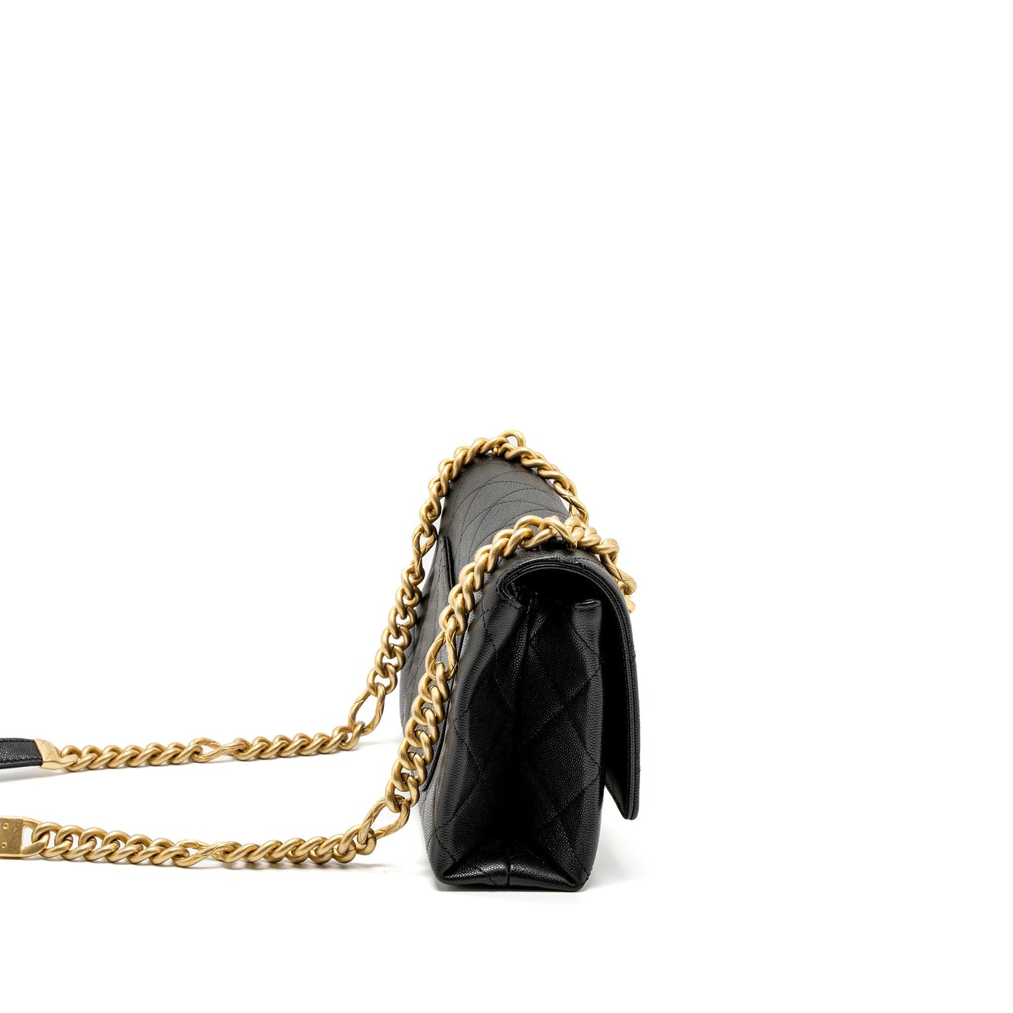 Chanel Flap Detail Grained Calfskin Brushed GHW Black Shoulder Bag