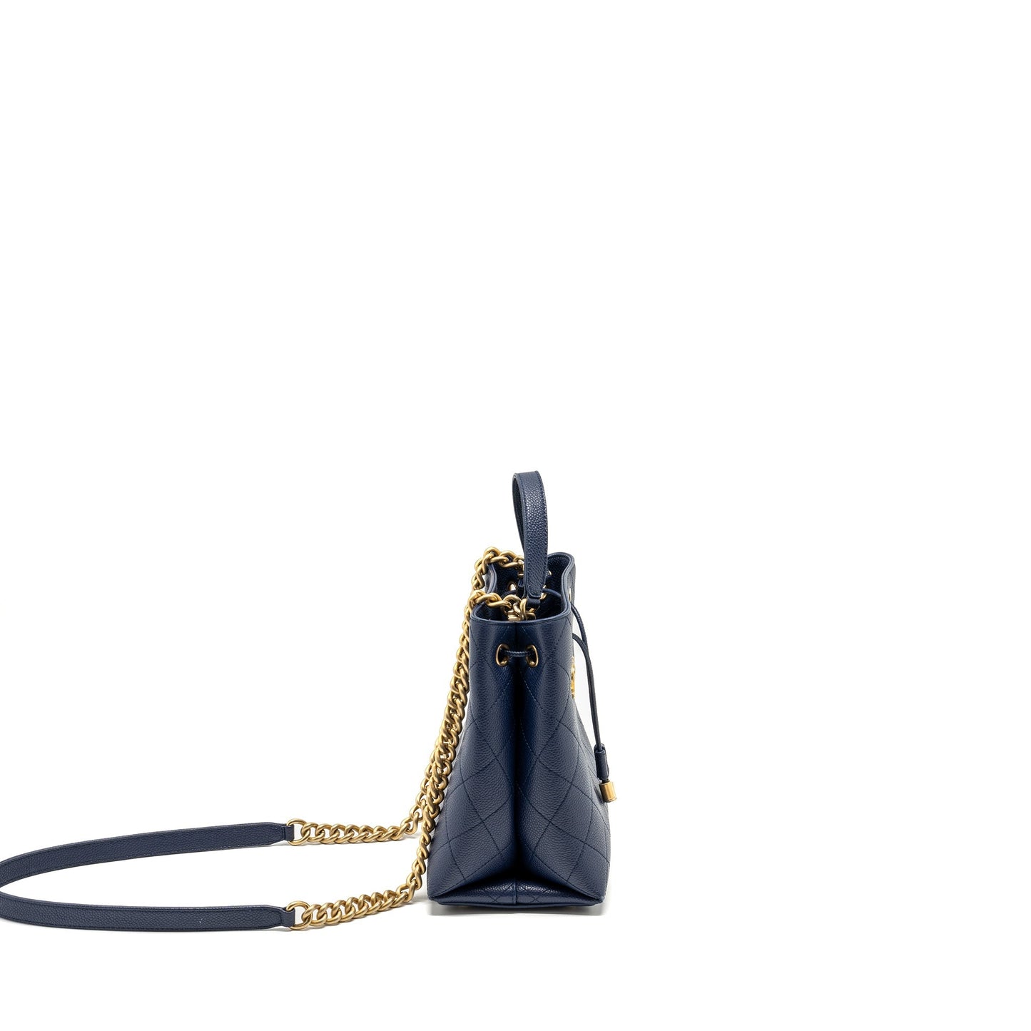 Chanel Top Handle Drawstring Bucket Caviar Navy Jewelry Ghw 1
