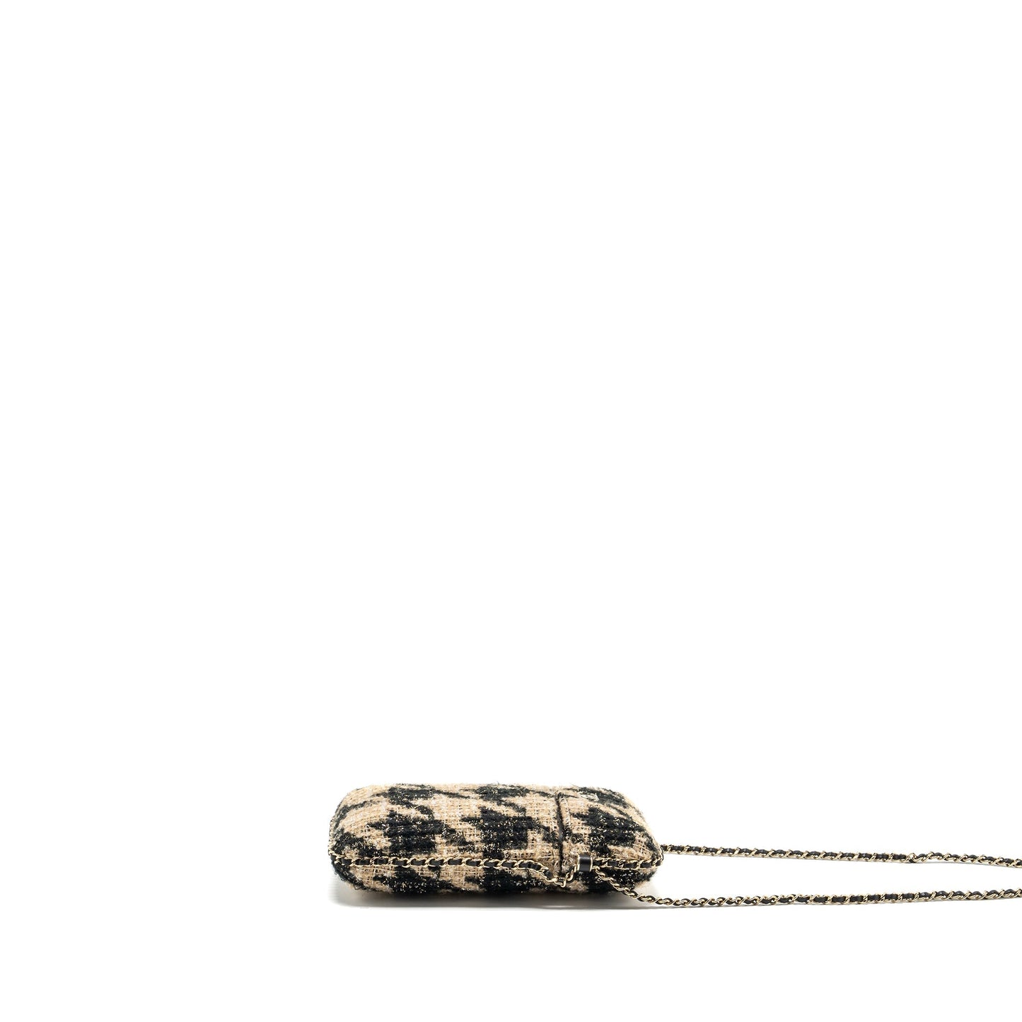 Chanel Vertical Phone Tweed LGHW Black Beige Handbag