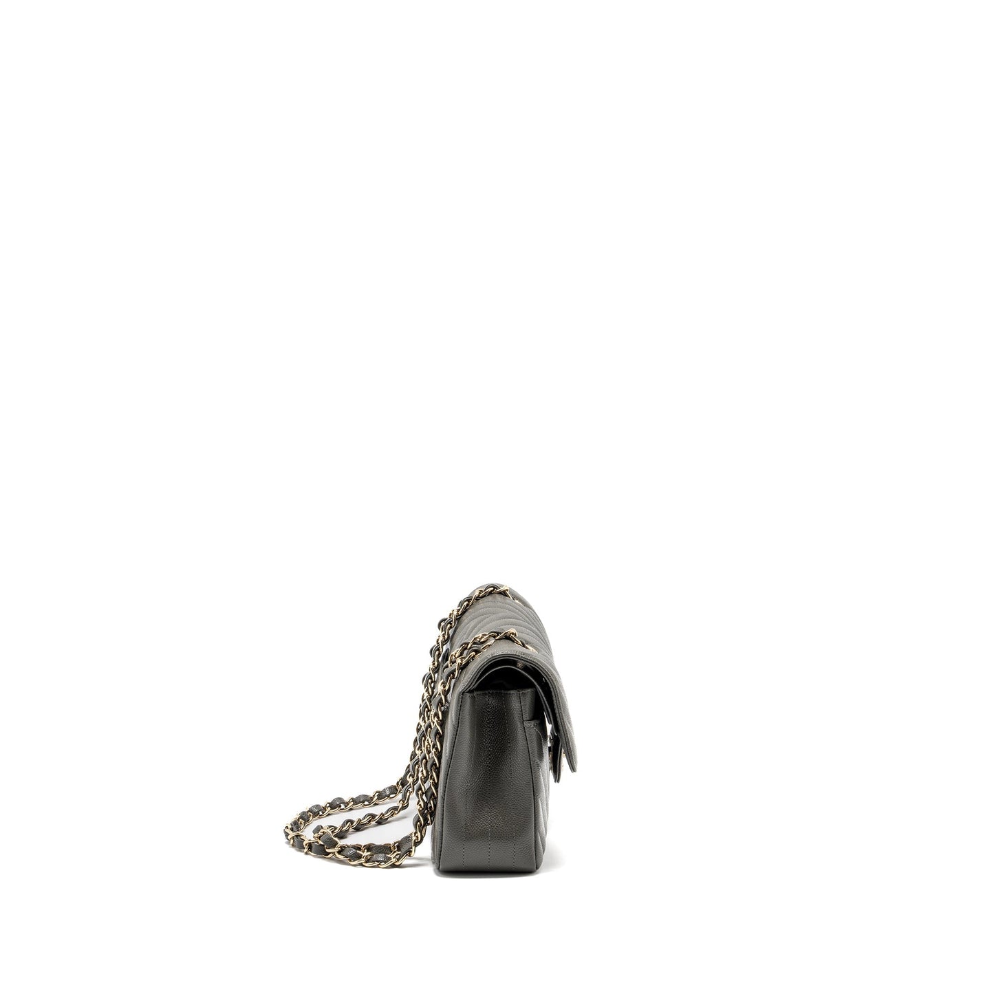 Chanel Classic Double Flap Chevron Caviar Dark Grey Small Shoulder Bag
