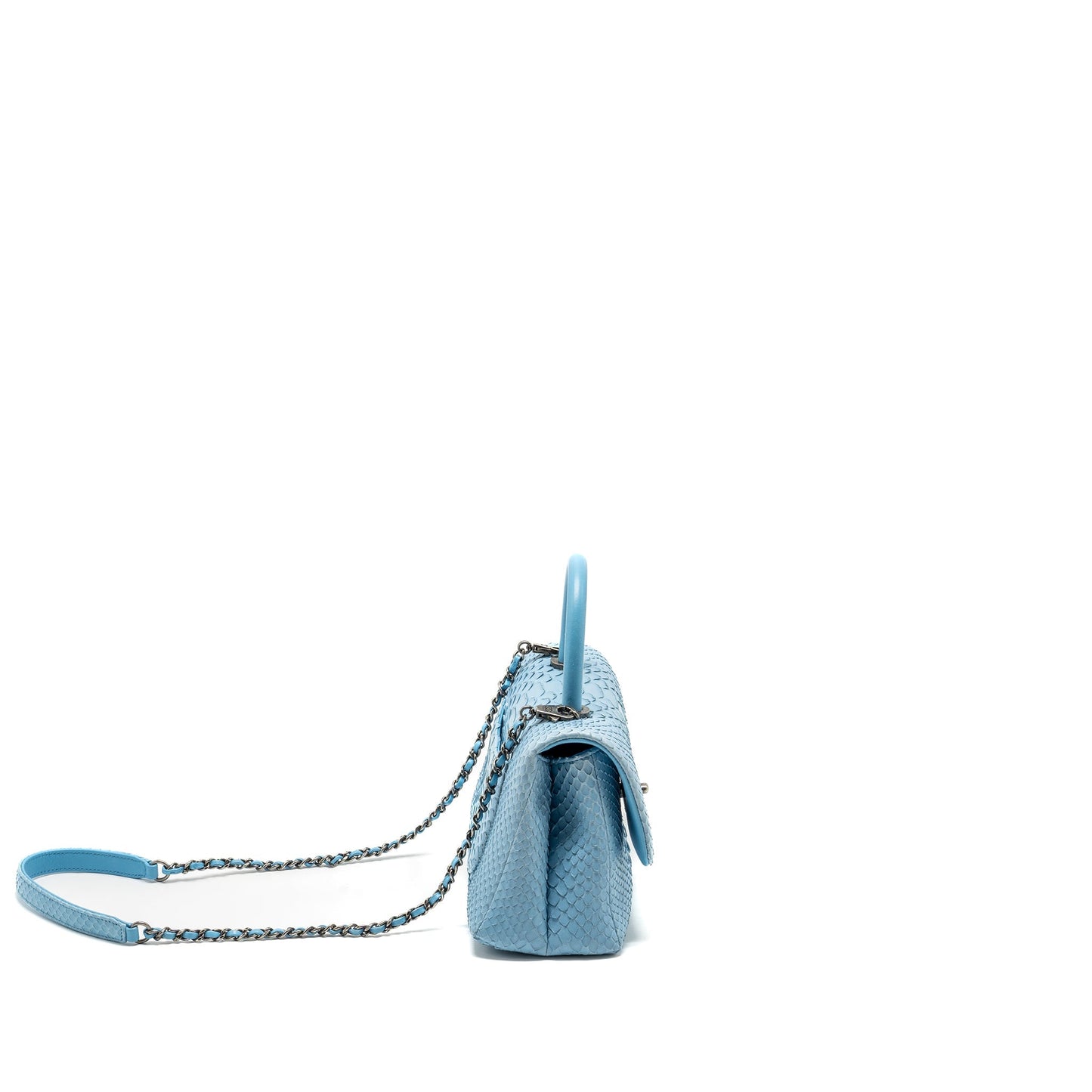 Chanel Coco Handle Python Light Ruthenium Hardware Blue Small Handbag
