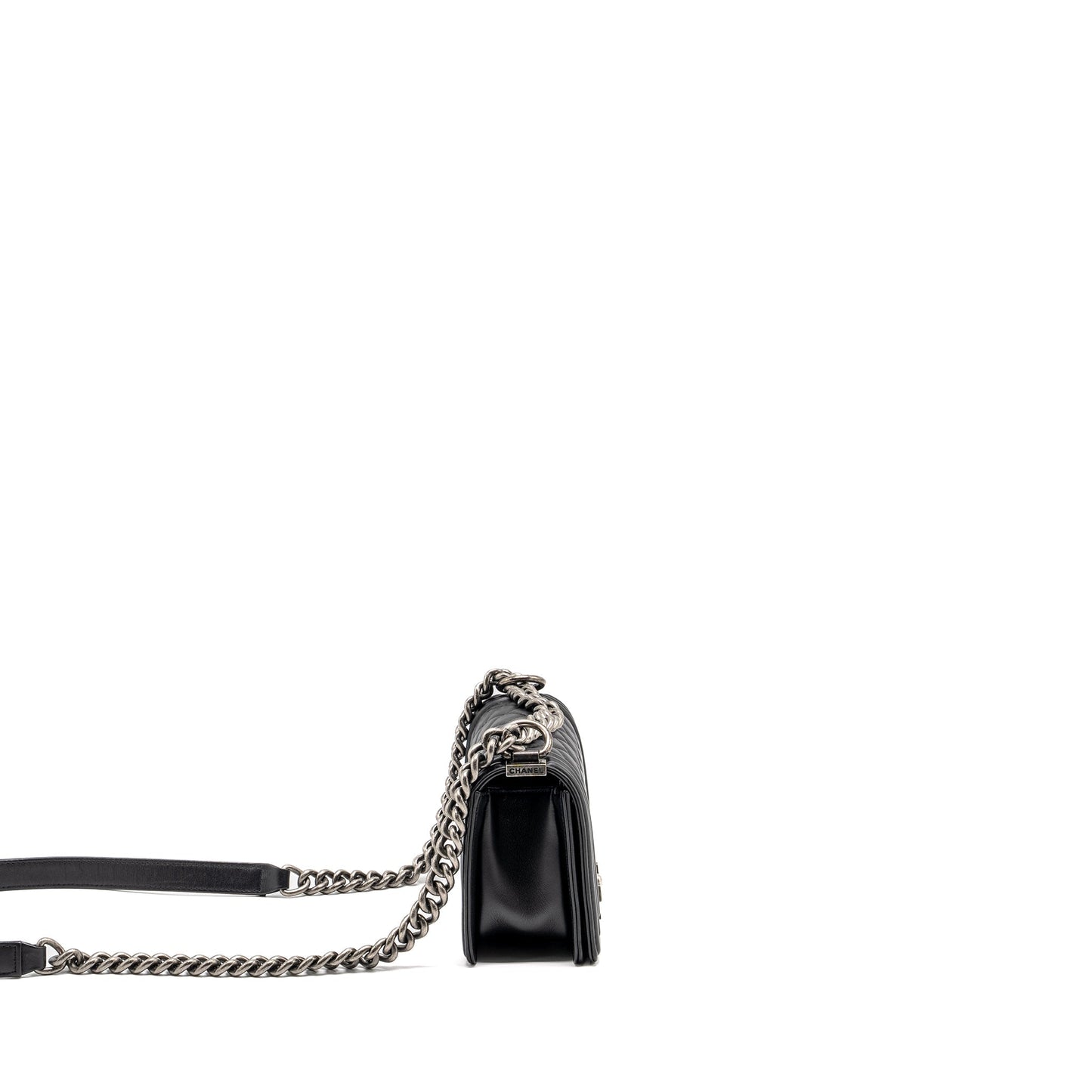 Chanel Boy Calfskin Ruthenium Hardware Black Small Handbag Ruthenium Hardware