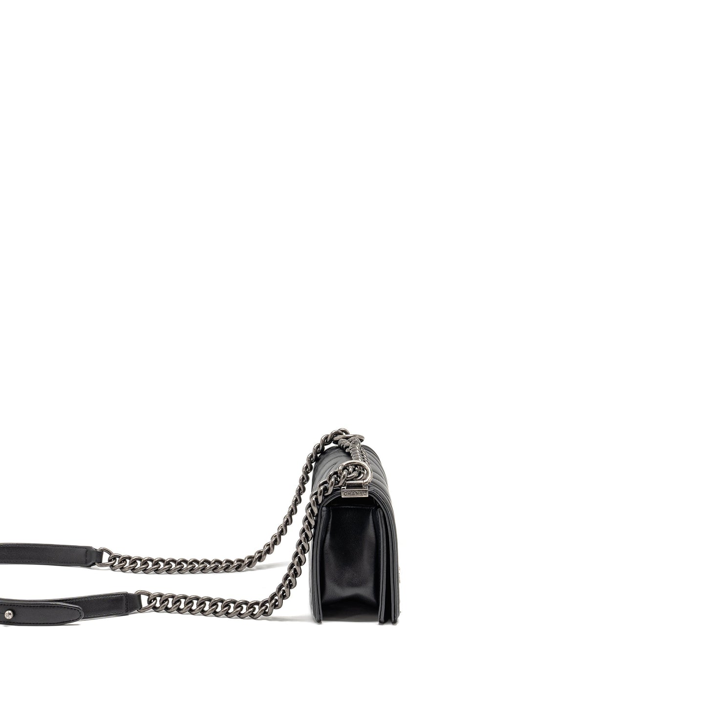 Chanel Boy Lambskin Ruthenium SHW Black Small Handbag