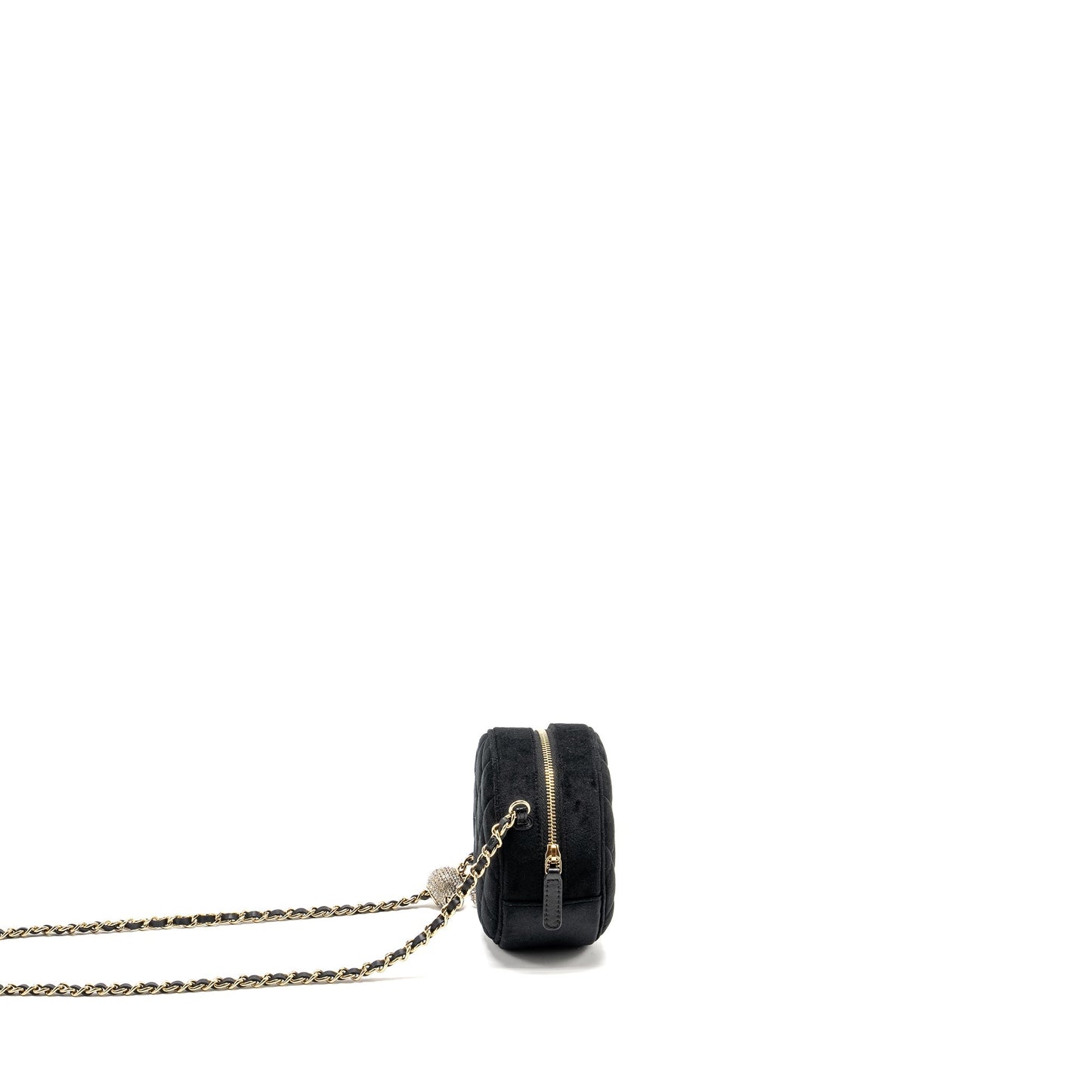 Chanel Pearl Crush Round Quilted Velvet LGHW Black Clutch Bag