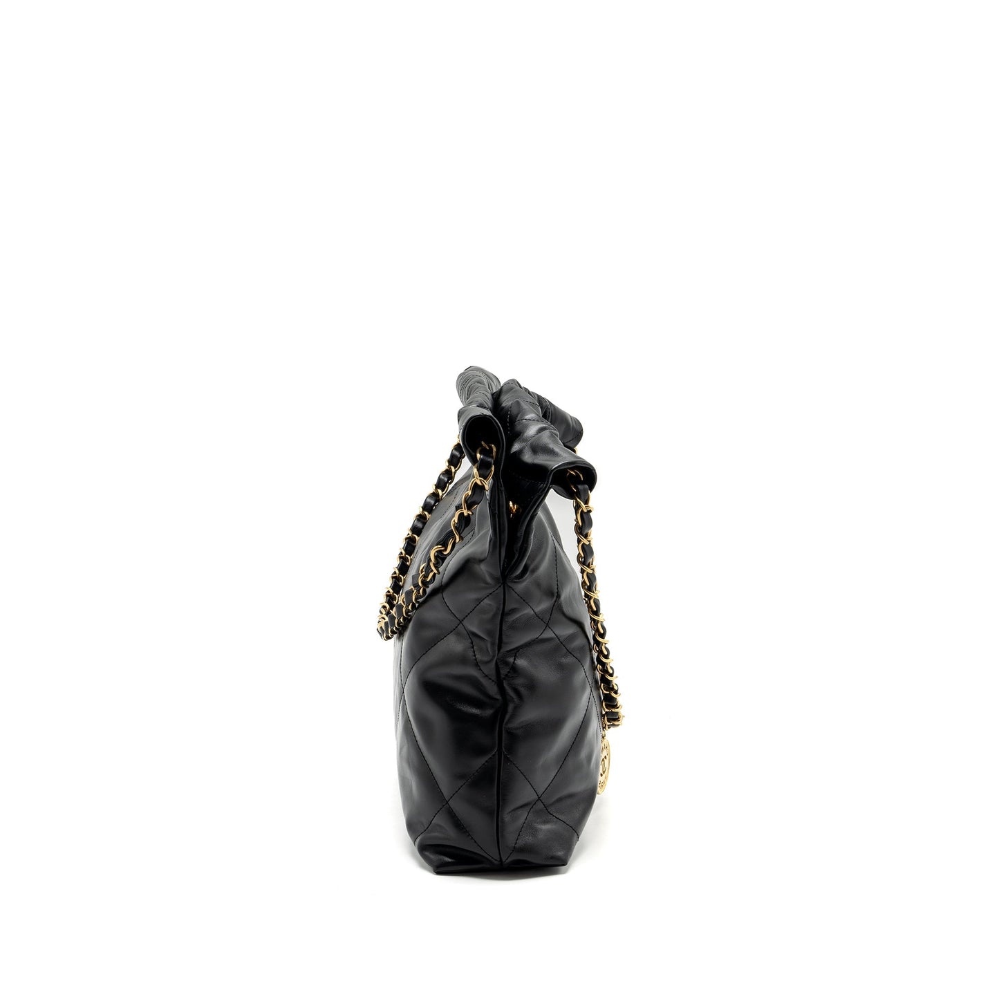 Chanel 22 Letter Shiny Calfskin GHW Microchip Black Gold Small Handbag Black Ghwmicrochip