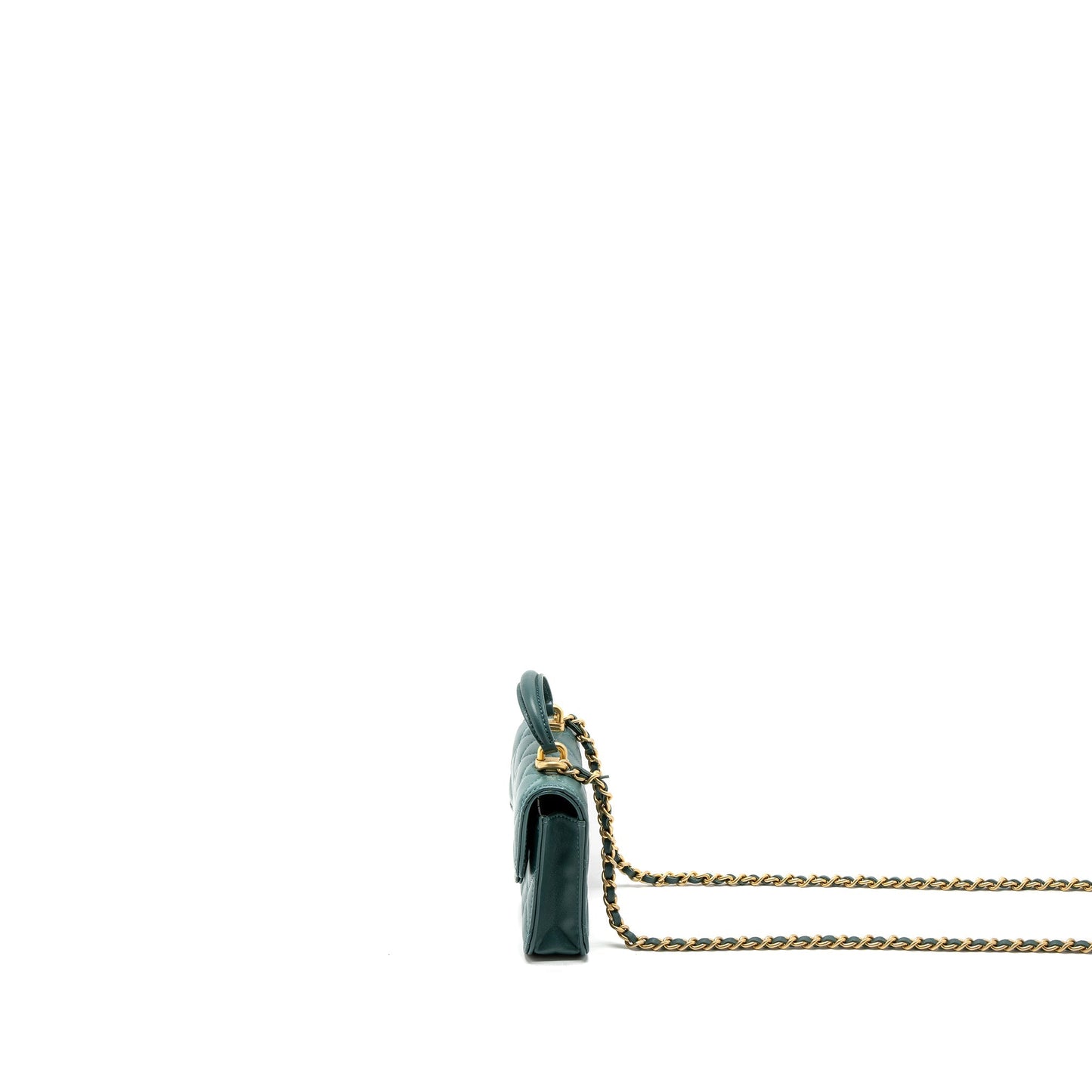 Chanel Top Handle Flap Lambskin Brushed GHW Green Shoulder Bag