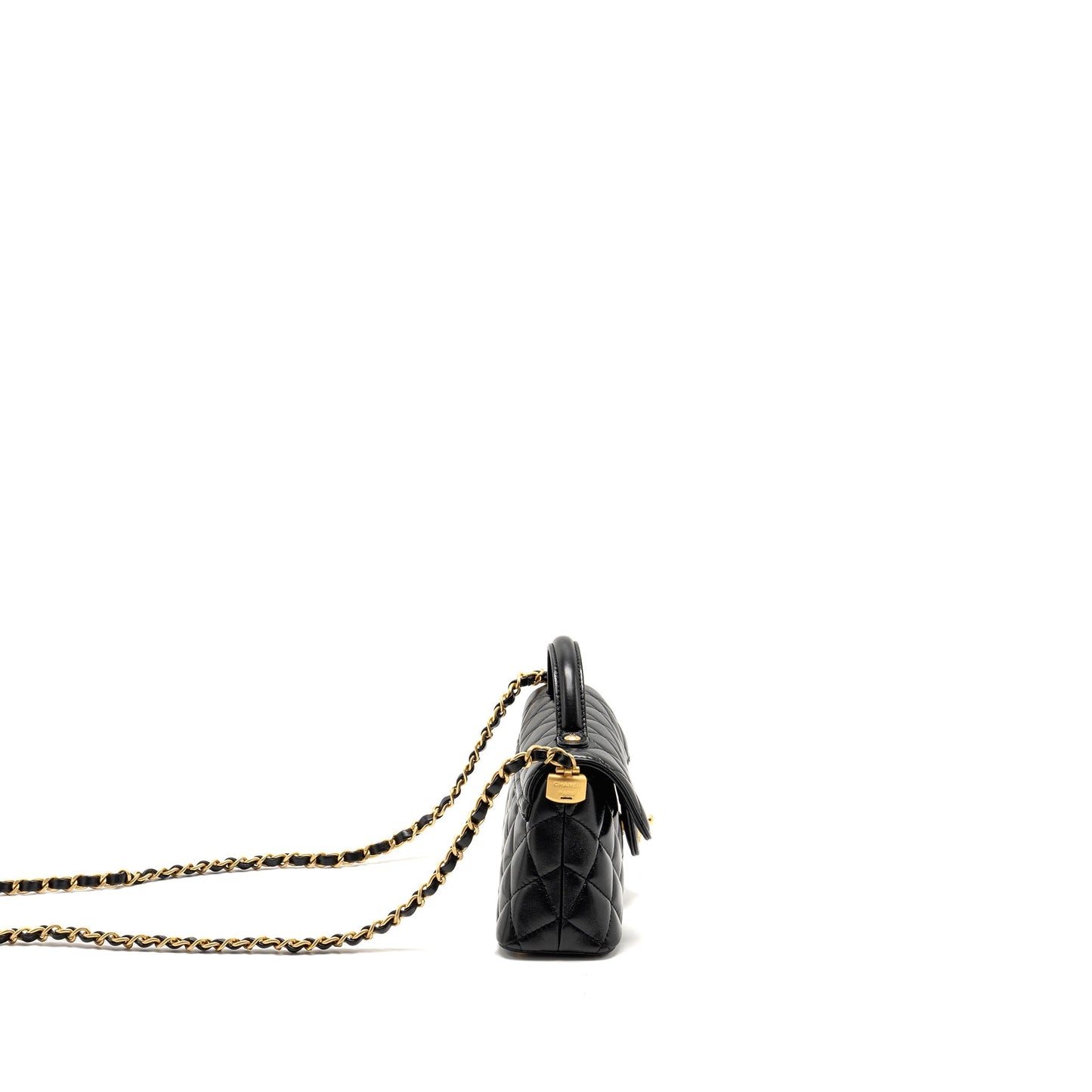 Chanel 25p Top Handle Flap Shiny Lambskin Black Shoulder Bag