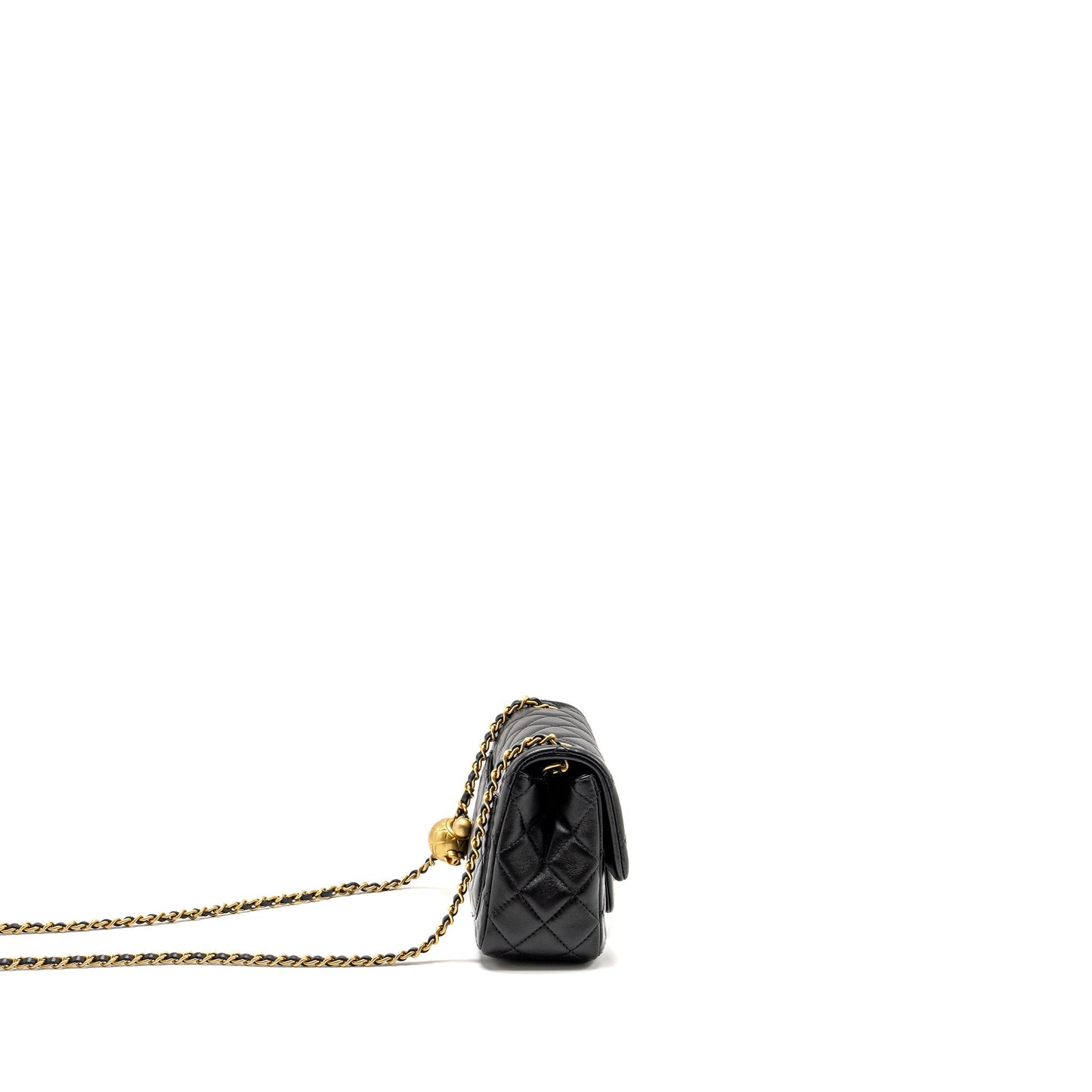 Chanel Pearl Crush Square Flap Lambskin GHW Black Shoulder Bag Ghw 1