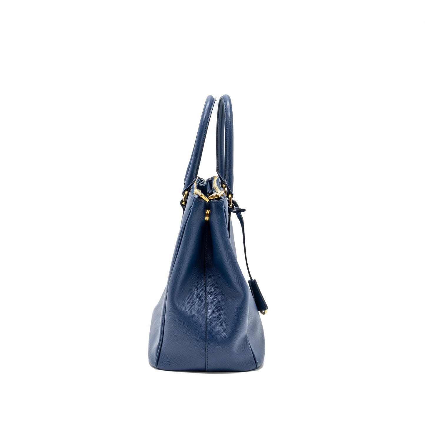 Prada Double Zip Tote Purse Saffiano Calfskin Handbag Blue Tote Bag