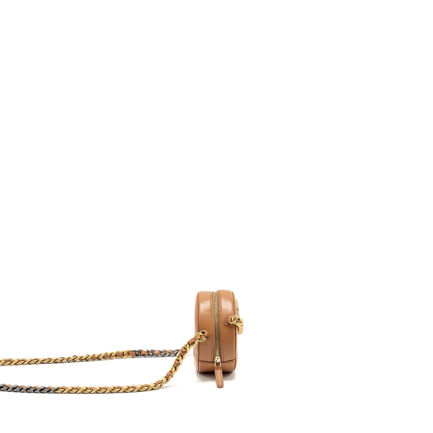 Chanel 19 Round Lambskin Caramel Hardware microchip Multicolour Clutch Bag