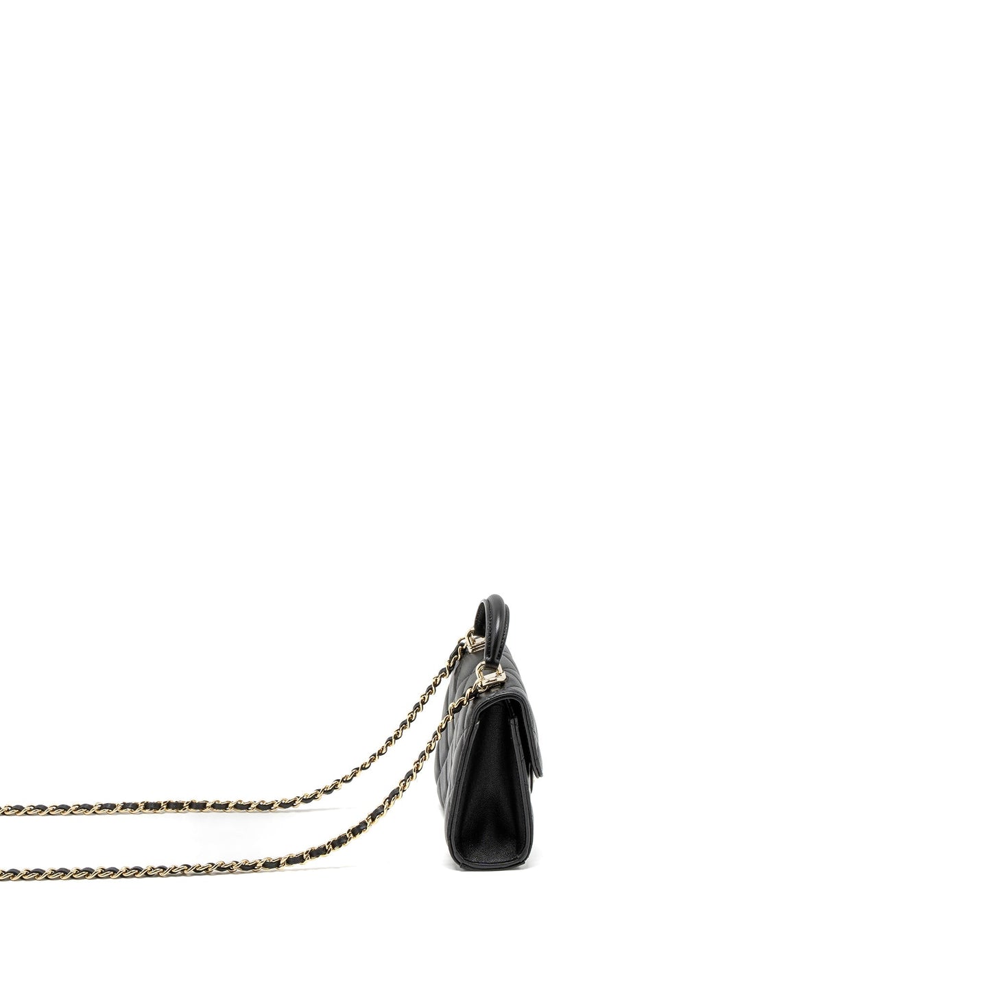 Chanel Top Handle Flap Lambskin LGHW Microchip Black Shoulder Bag