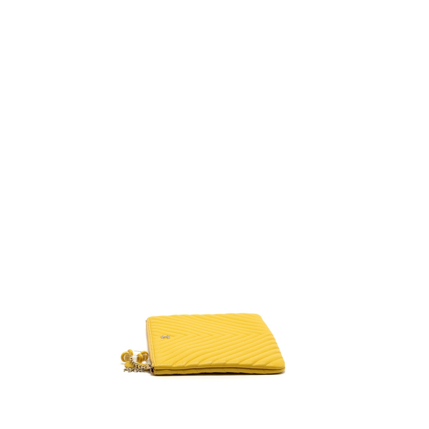 Chanel Chevron zip lambskin yellow LGHW Clutch Bag