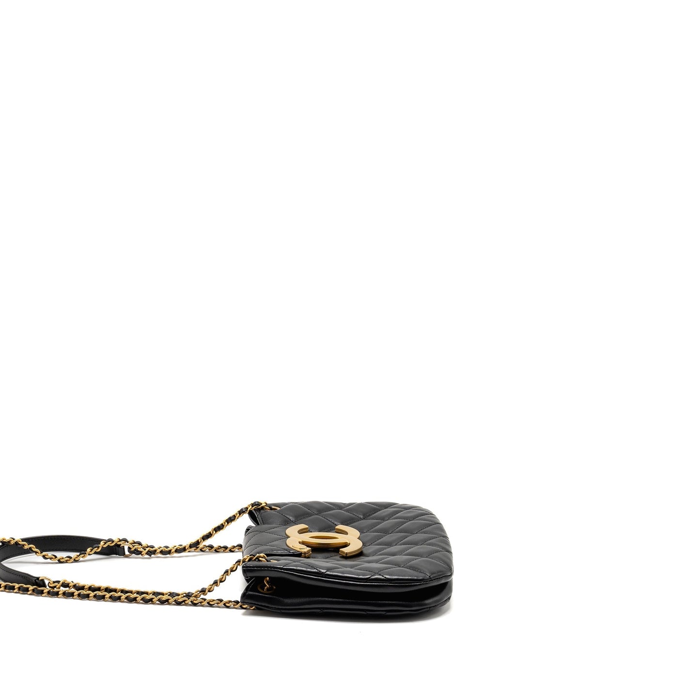 Chanel 24C Quilted Messenger Lambskin GHW Microchip Black Small Messenger Bag