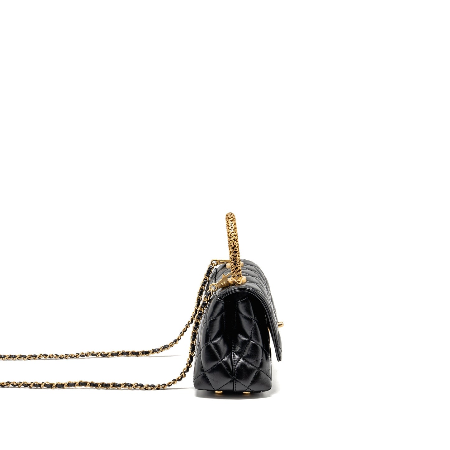 Chanel Detailed g Shiny Calfskin GHW Microchip Black Shoulder Bag