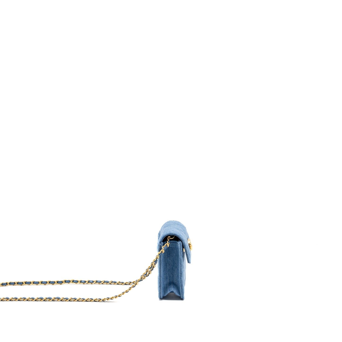 Chanel Vertical Flap Denim GHW microchip Blue Clutch Bag