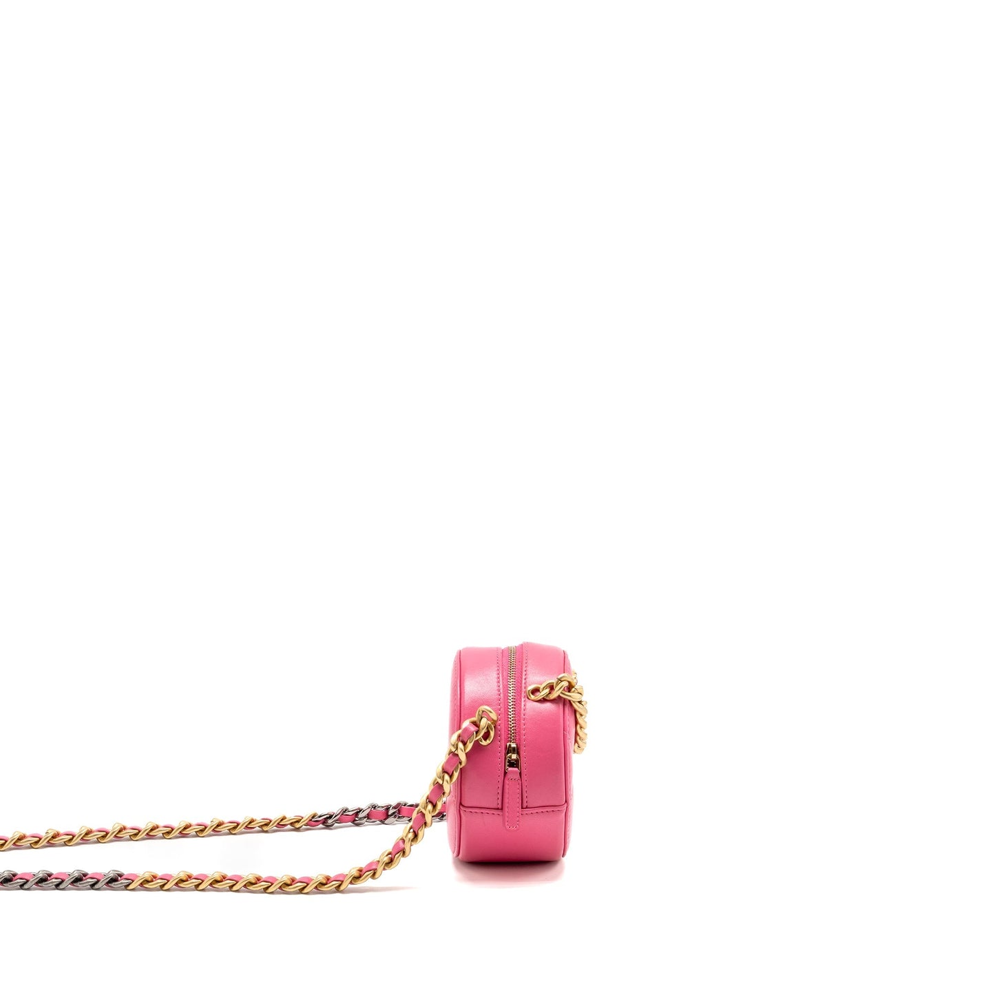 Chanel 19 Round Lambskin Hardware Microchip Multicolour Pink Clutch Bag