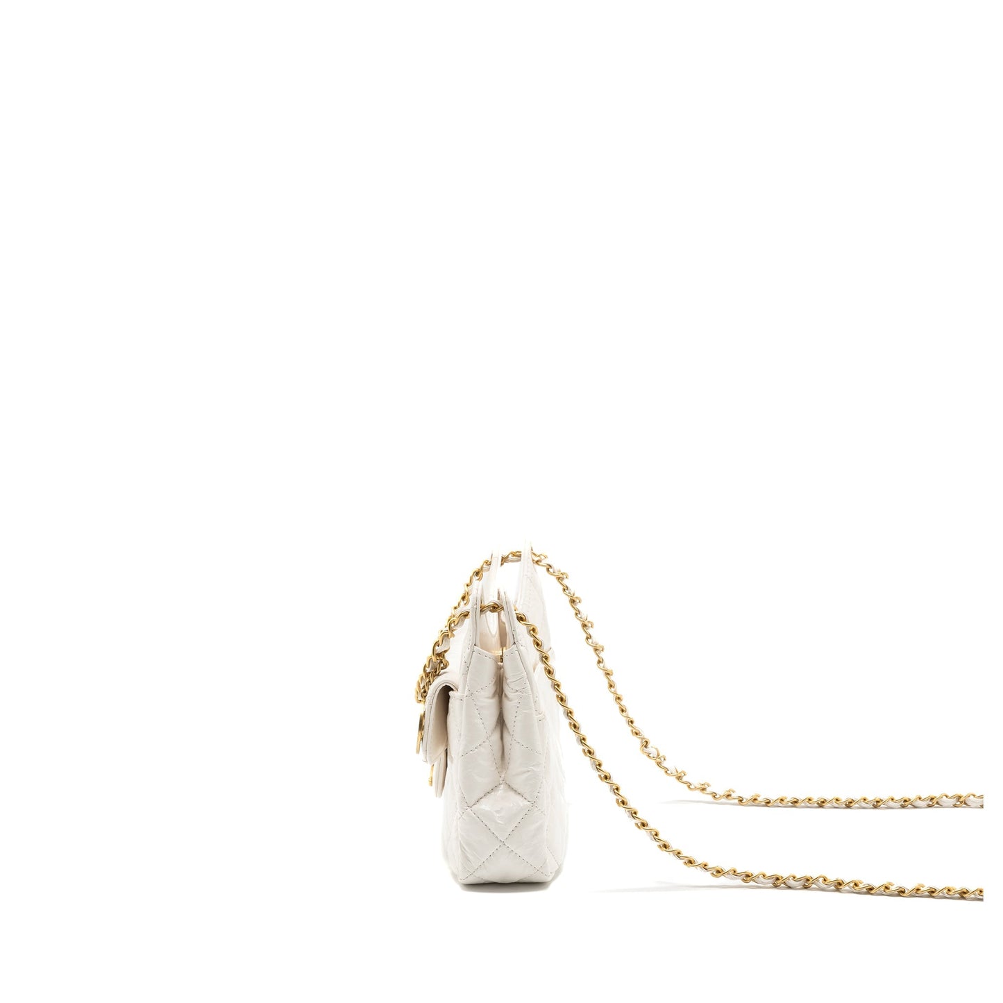Chanel 23b Hobo Shiny Calfskin Brushed GHW White Small Shoulder Bag