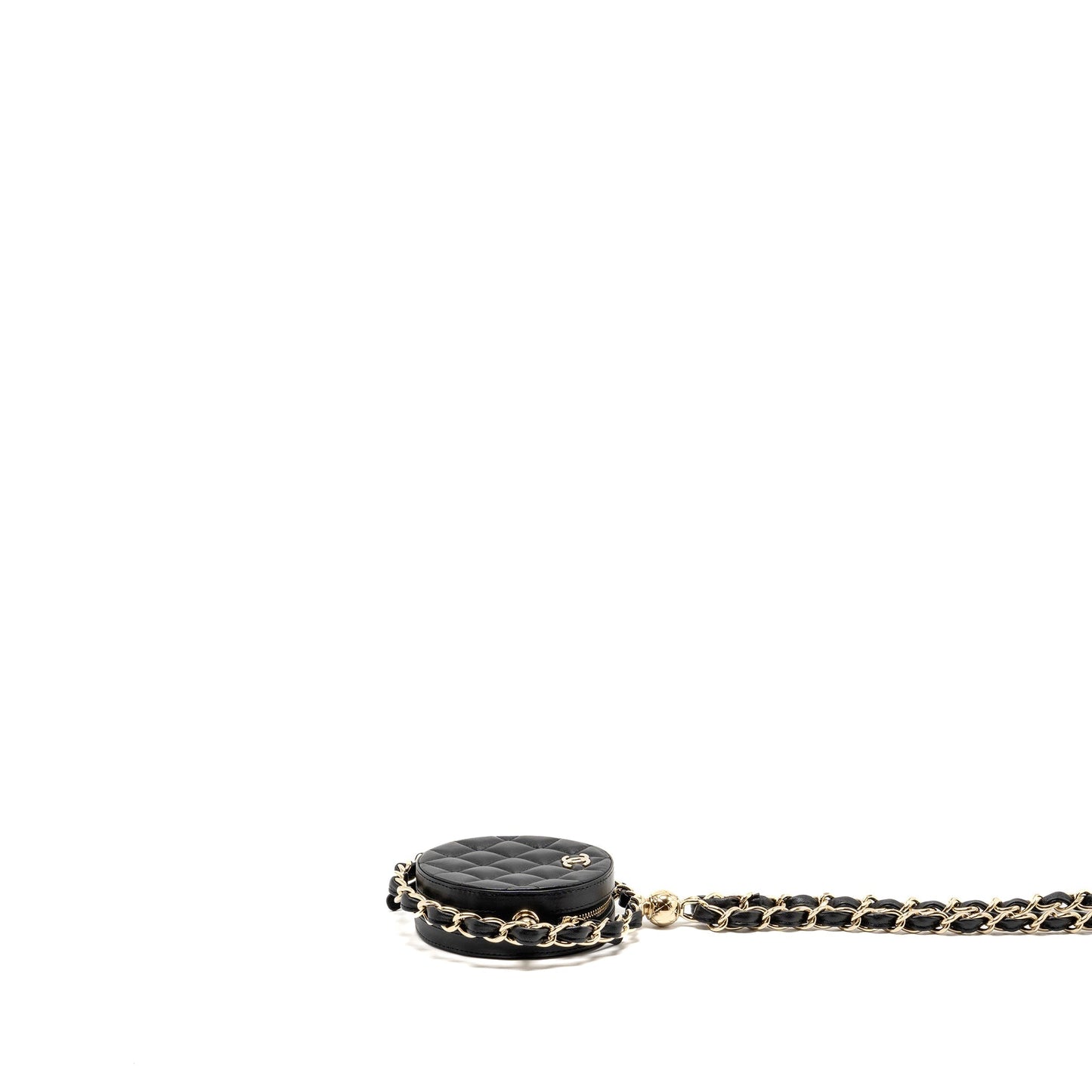 Chanel 22C Round Lambskin LGHW Black Clutch Bag