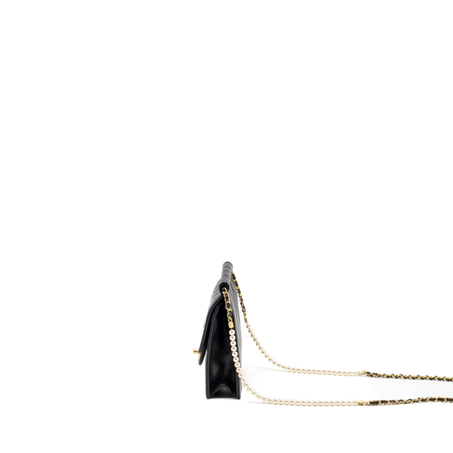 Chanel 19S Pearl Quilted Vertical Flap Lambskin Black Shoulder Bag