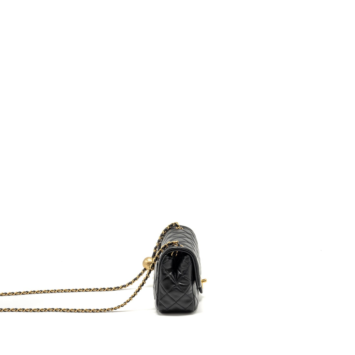 Chanel Pearl Crush Square Flap Lambskin GHW Black Shoulder Bag Ghwmicrochip 1