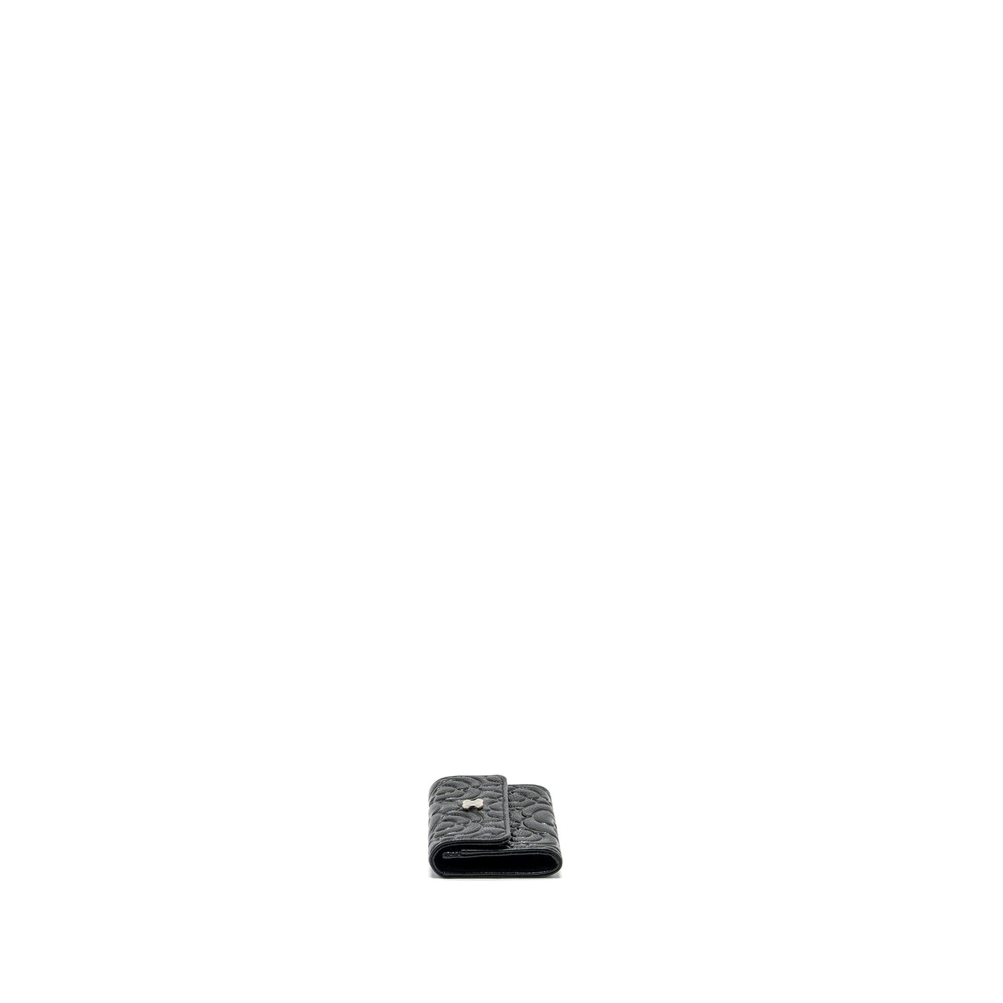 Chanel Camellia Embossed Card Holder Caviar SHW Black Wallet Case