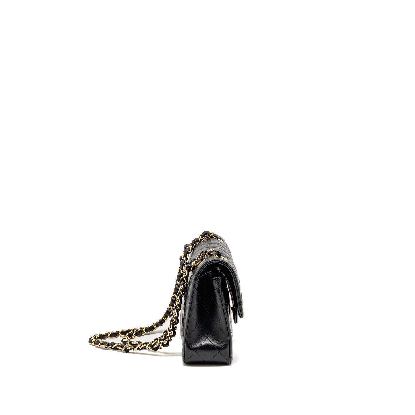Chanel Classic Double Flap Lambskin LGHW Microchip Black Small Shoulder Bag