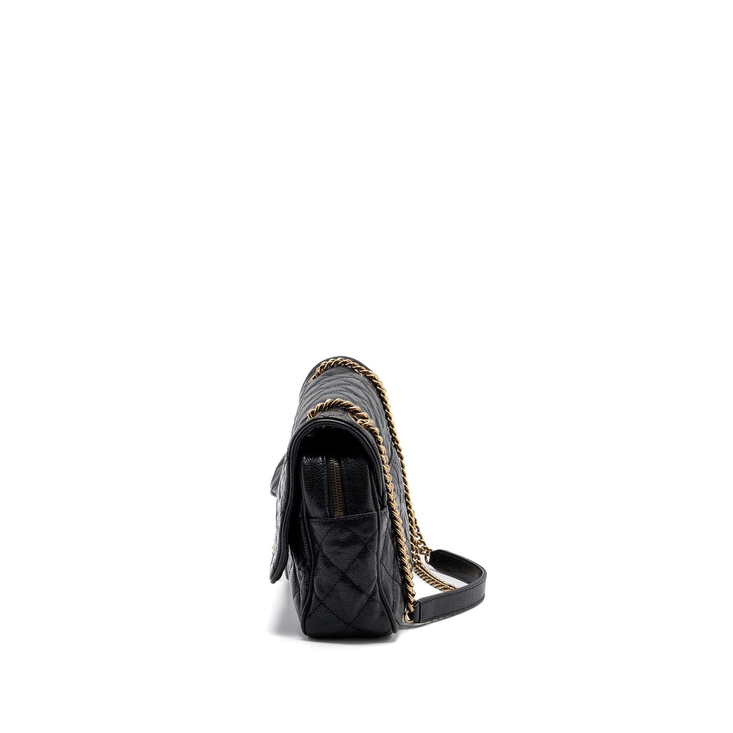 Chanel Flap Grained Calfskin Brushed GHW Black Shoulder Bag